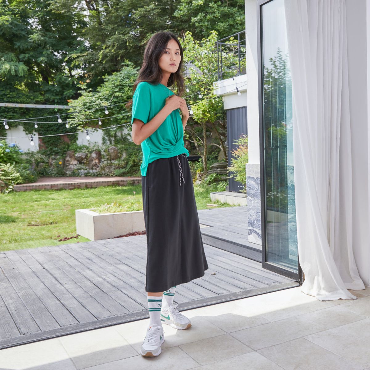 더그린랩(THE GREEN LAB) 리사이클 맥시 스커트 [블랙]