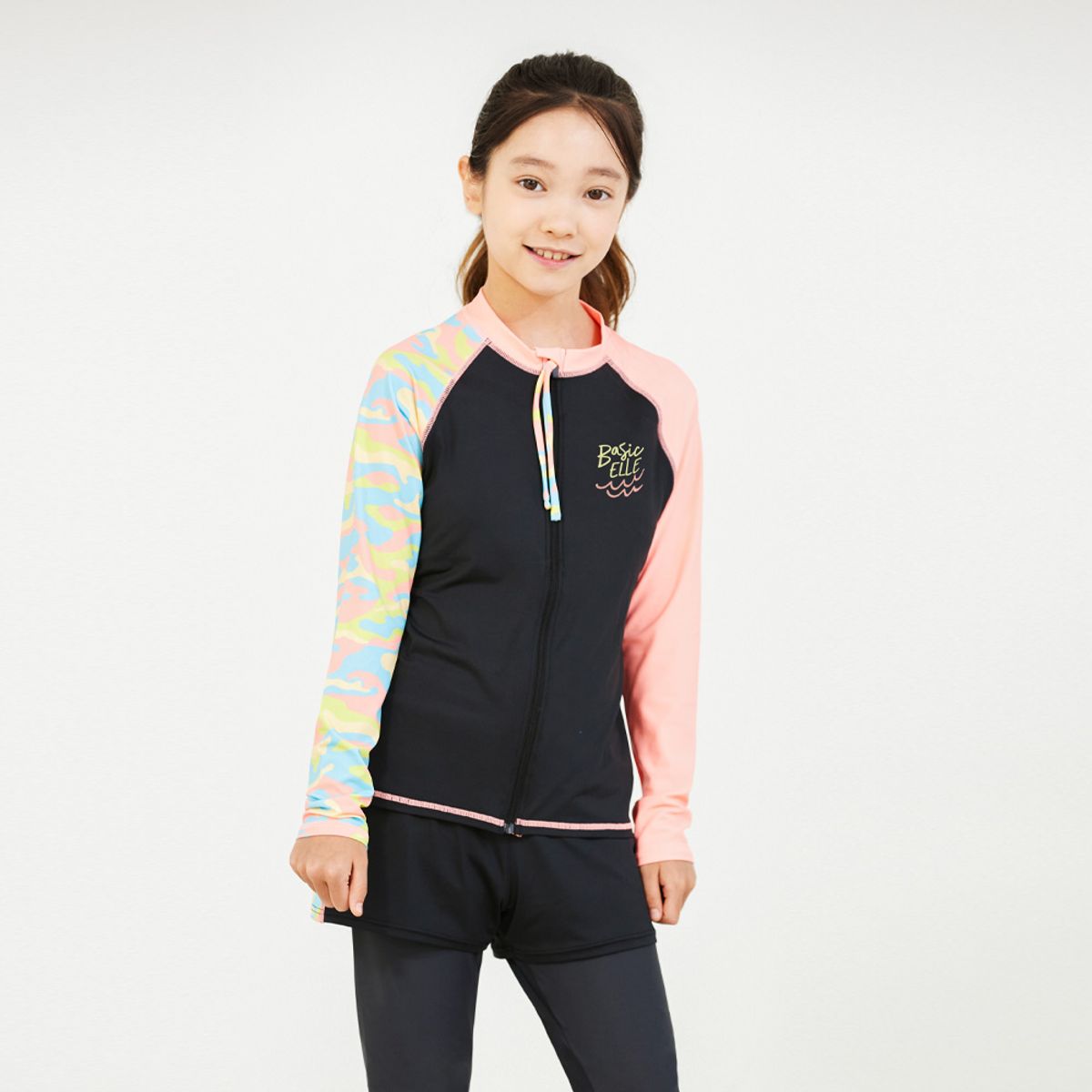 베이직엘르(BASIC ELLE) 여아동 집업 래쉬가드 비치반바지 워터레깅스 세트 BEG-W604K