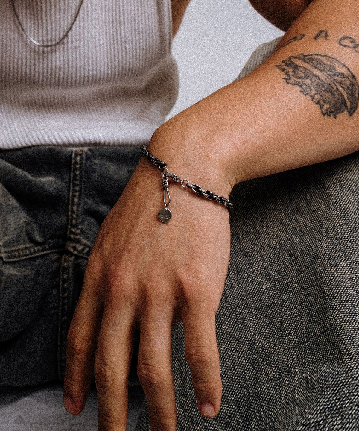 스칼렛또블랙(SCALETTOBLACK) BAT307 [surgical steel]Rope link chain connecting Bracelet