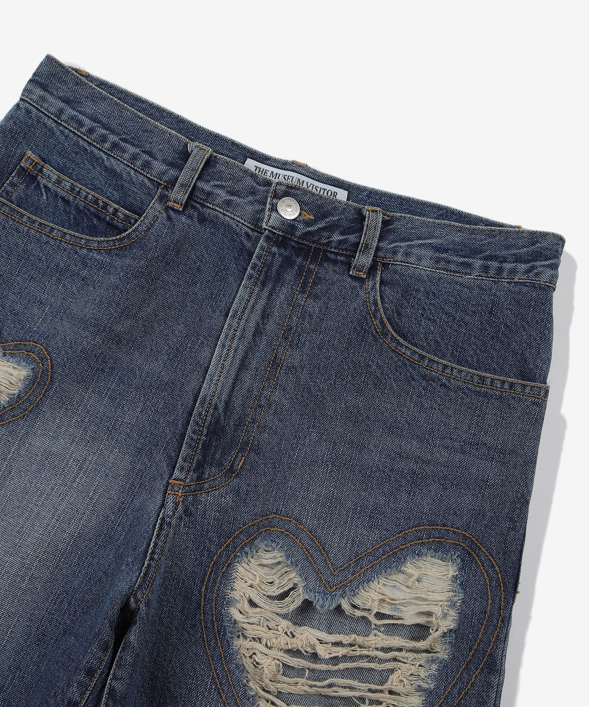 휠라(FILA) FILA X THE MUSEUM VISITOR HEART DESTROYED DENIM SHORTS (FS2TRF2V01XDEM)