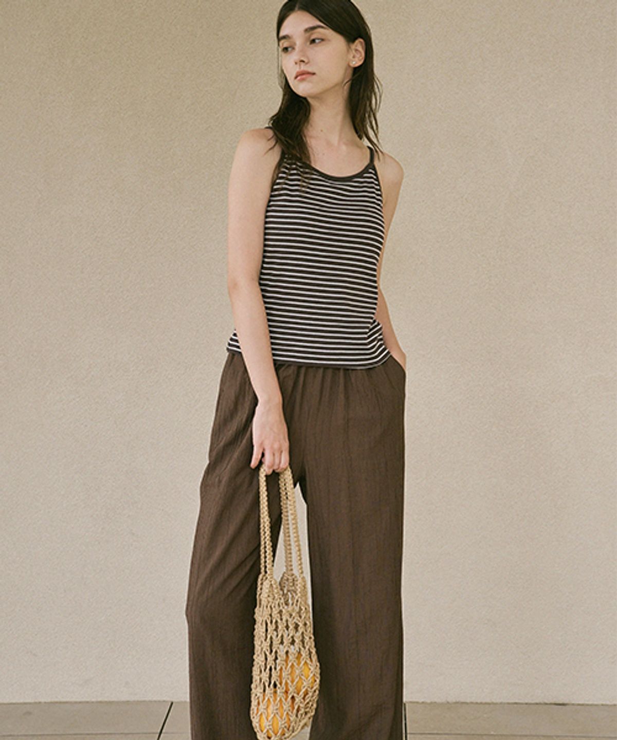 링서울(LINGSEOUL) pleats banded pants-brown