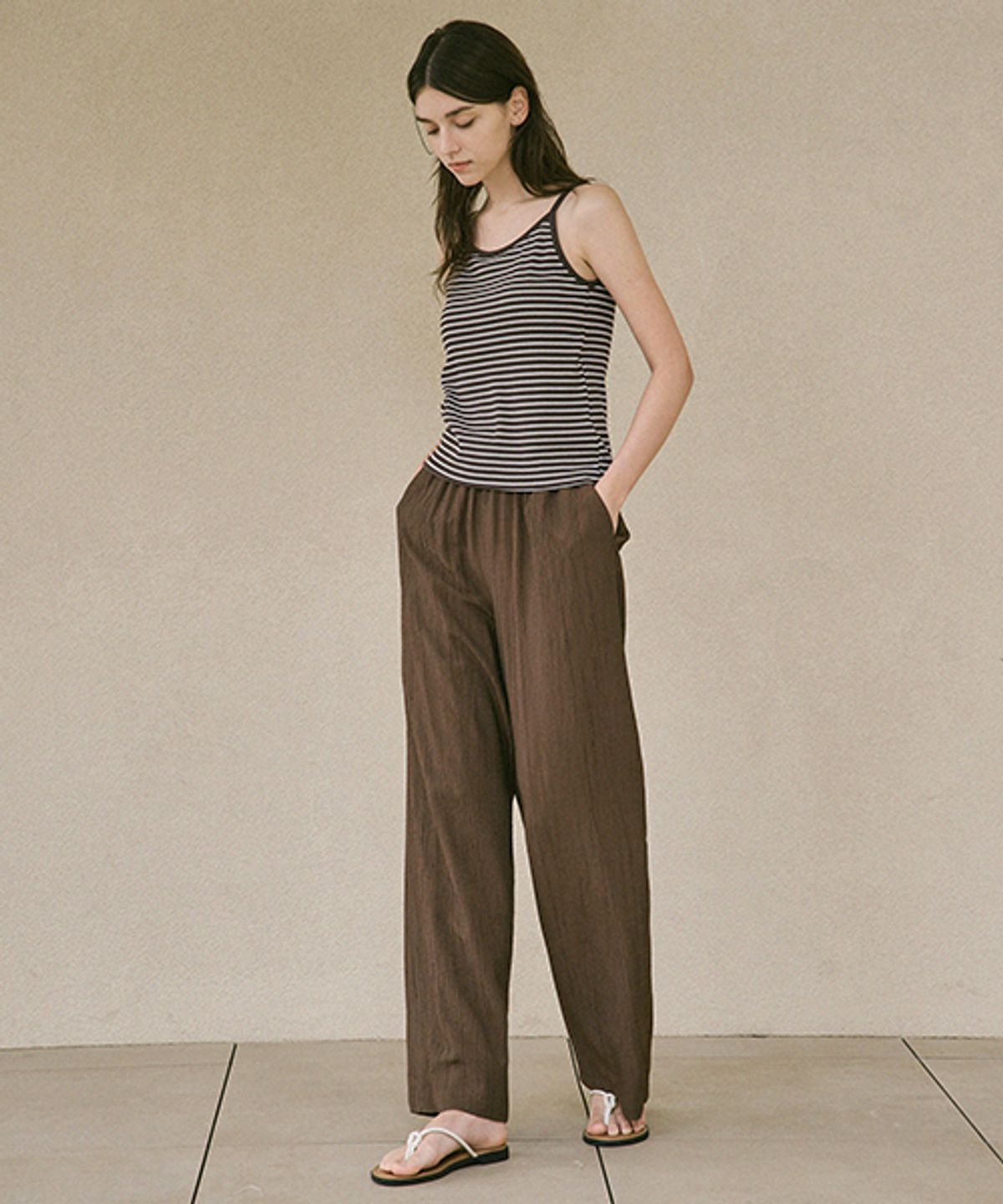 링서울(LINGSEOUL) pleats banded pants-brown