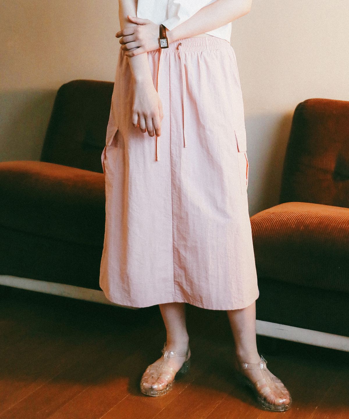 로시로우(LOSSYROW) String cargo long skirt pink