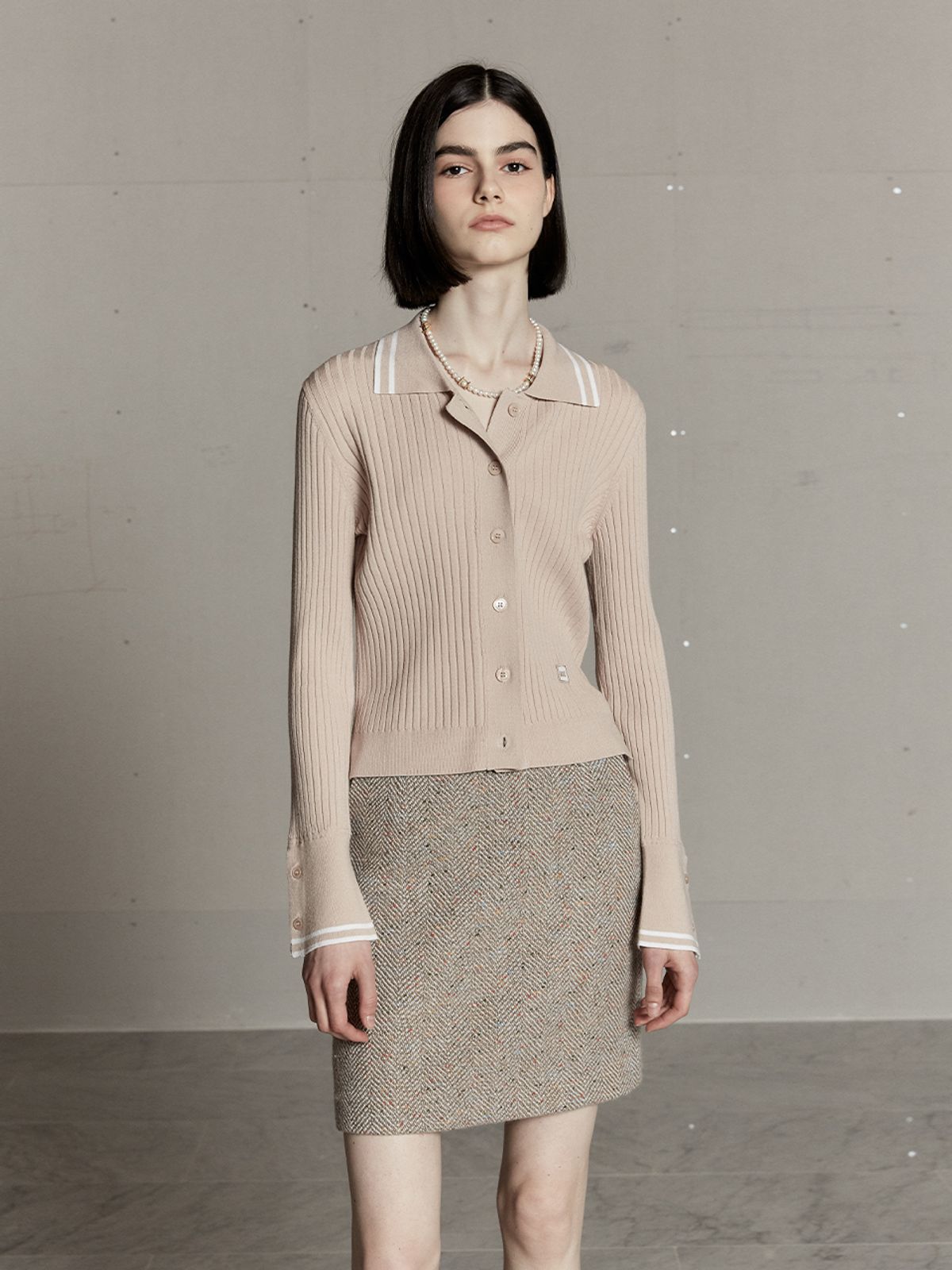 뮤제(MUSEE) MIENNE Tweed Wool Mini Skirt-Beige