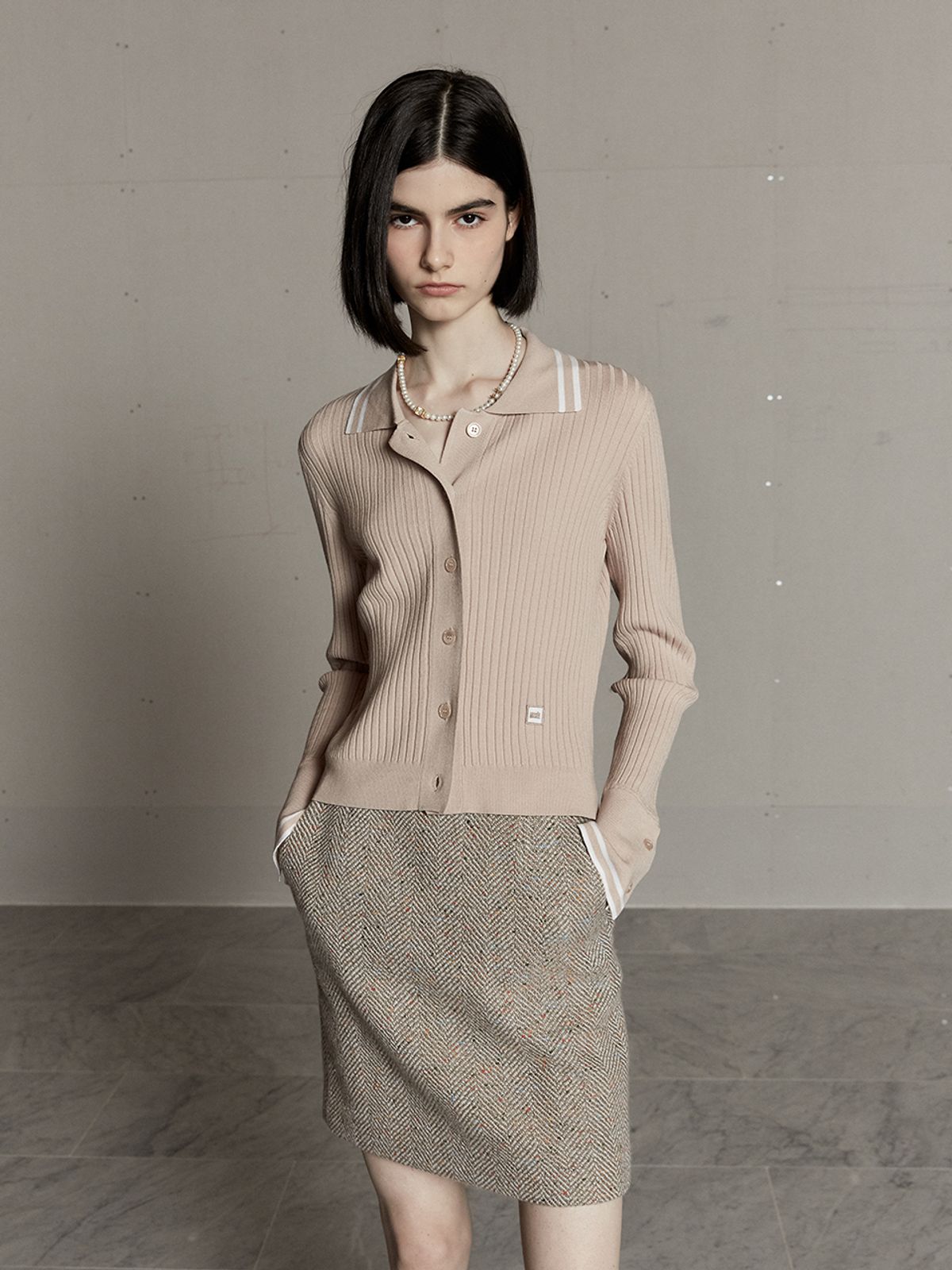 뮤제(MUSEE) MIENNE Tweed Wool Mini Skirt-Beige