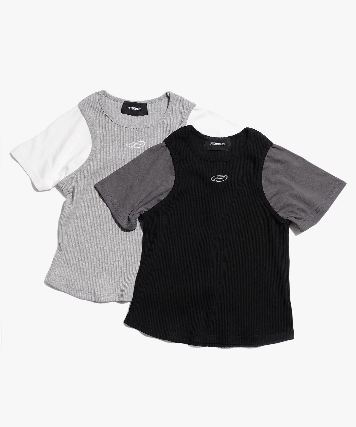 피스메이커(PIECE MAKER) TS KNIT SLEEVELESS LAYERED TEE (BLACK)