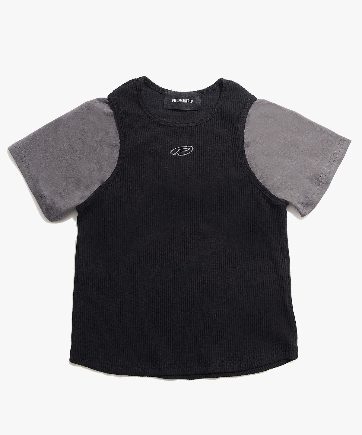 피스메이커(PIECE MAKER) TS KNIT SLEEVELESS LAYERED TEE (BLACK)
