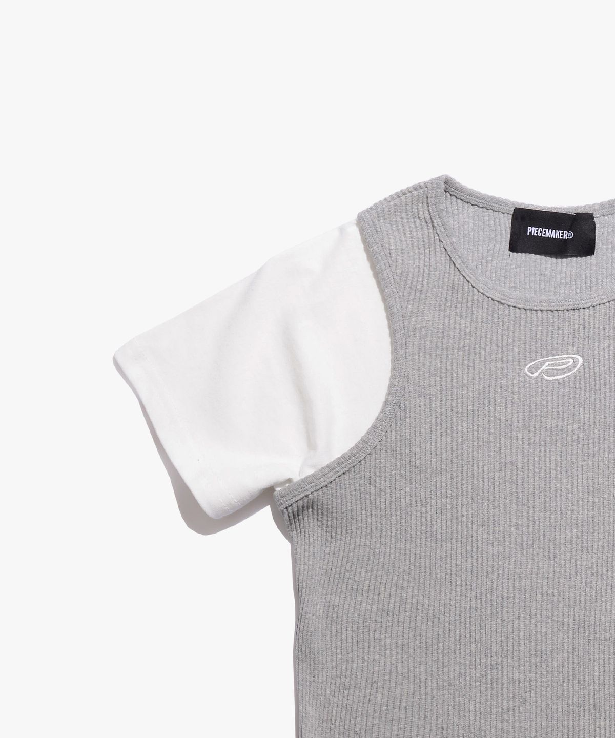 피스메이커(PIECE MAKER) TS KNIT SLEEVELESS LAYERED TEE (GREY)
