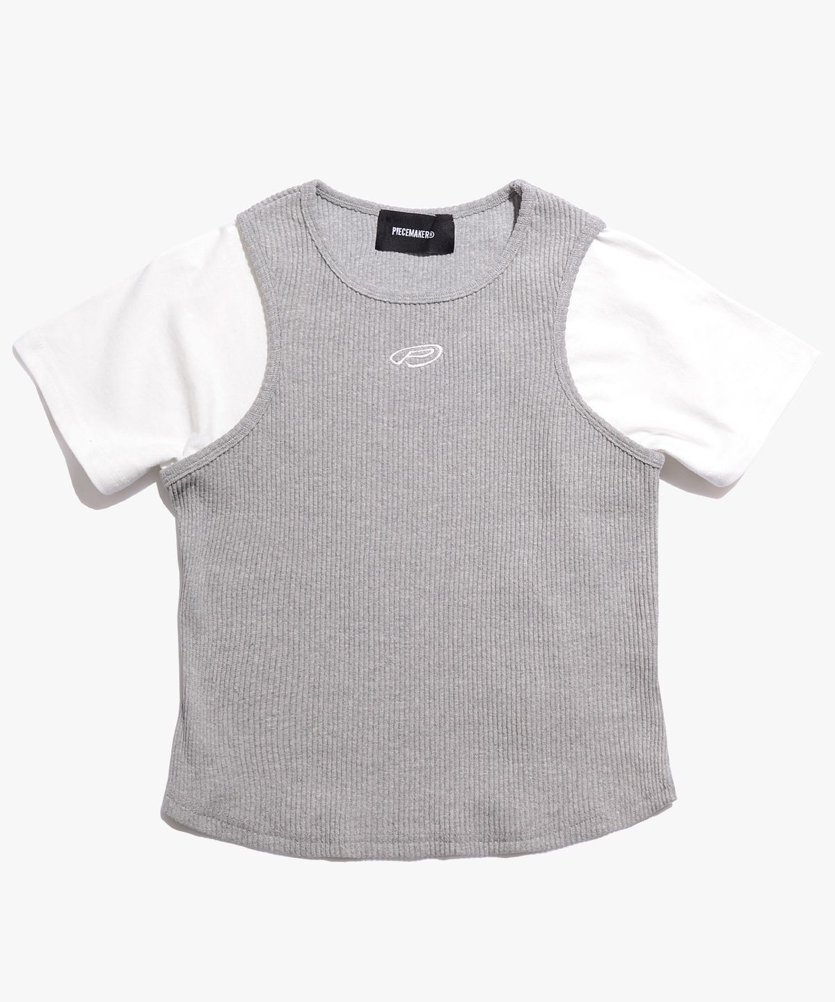 피스메이커(PIECE MAKER) TS KNIT SLEEVELESS LAYERED TEE (GREY)