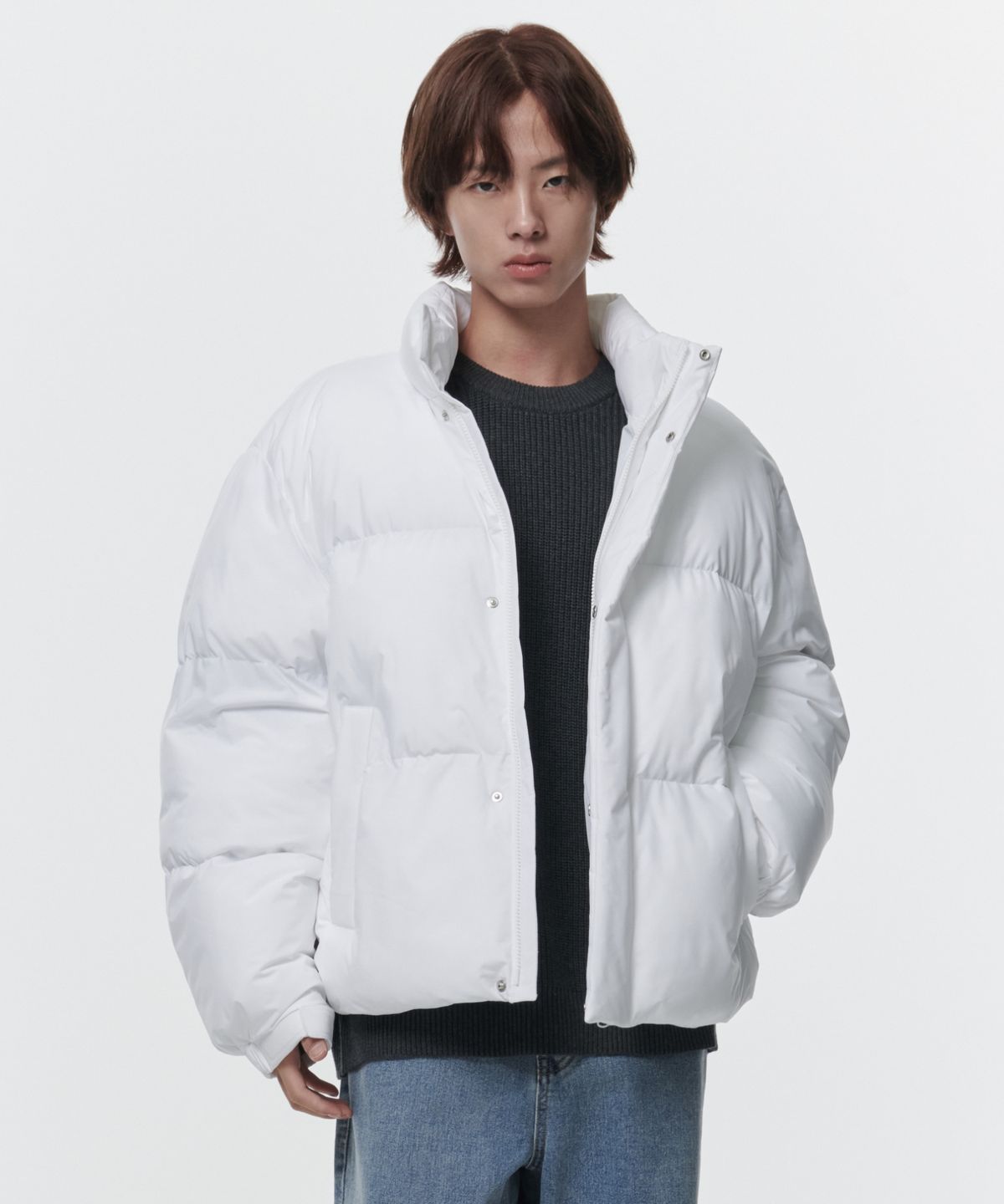 무신사 스탠다드(MUSINSA STANDARD) 데일리 푸퍼 숏 패딩 재킷 [화이트]