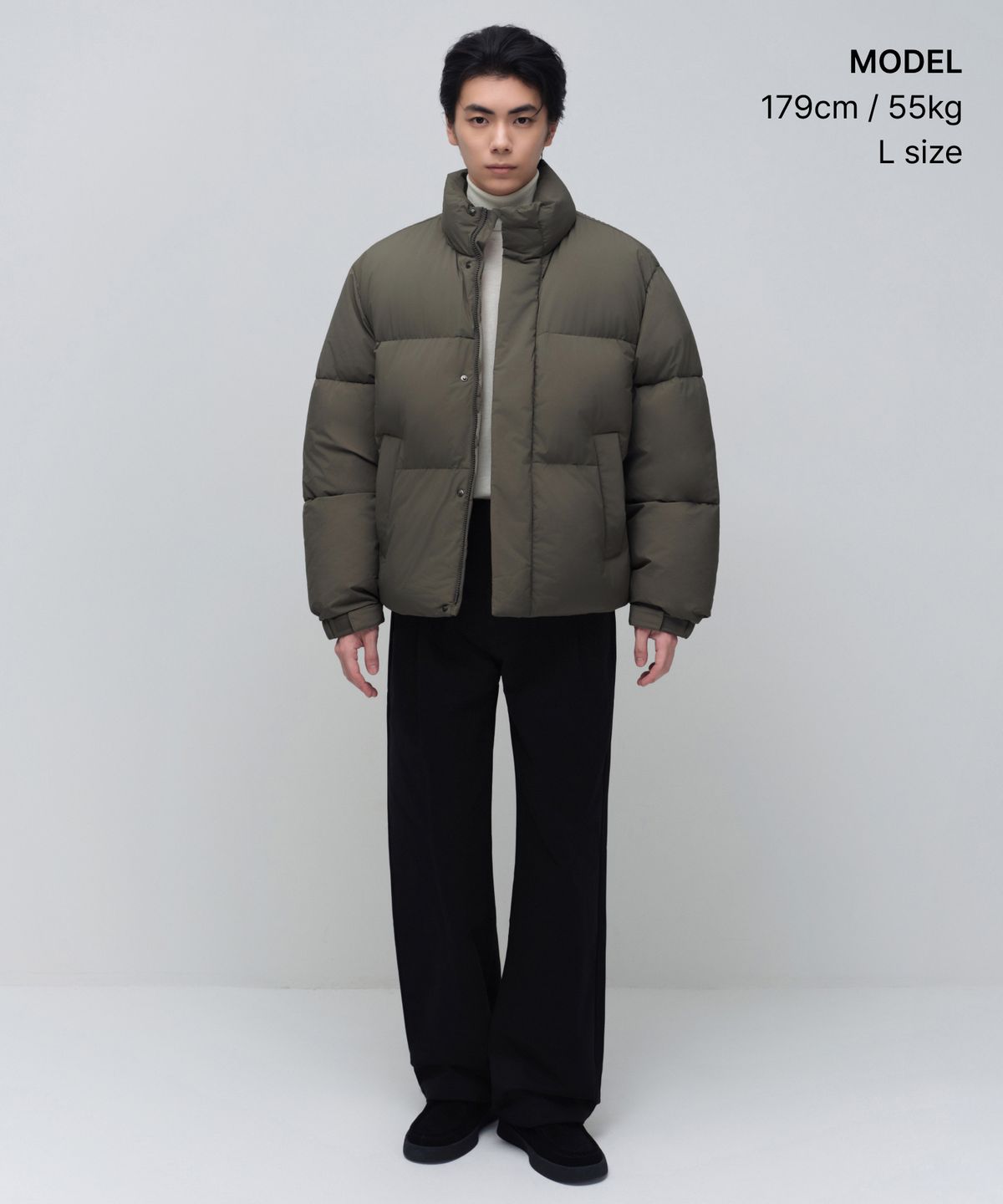 무신사 스탠다드(MUSINSA STANDARD) 데일리 푸퍼 숏 패딩 재킷 [더스티 카키]