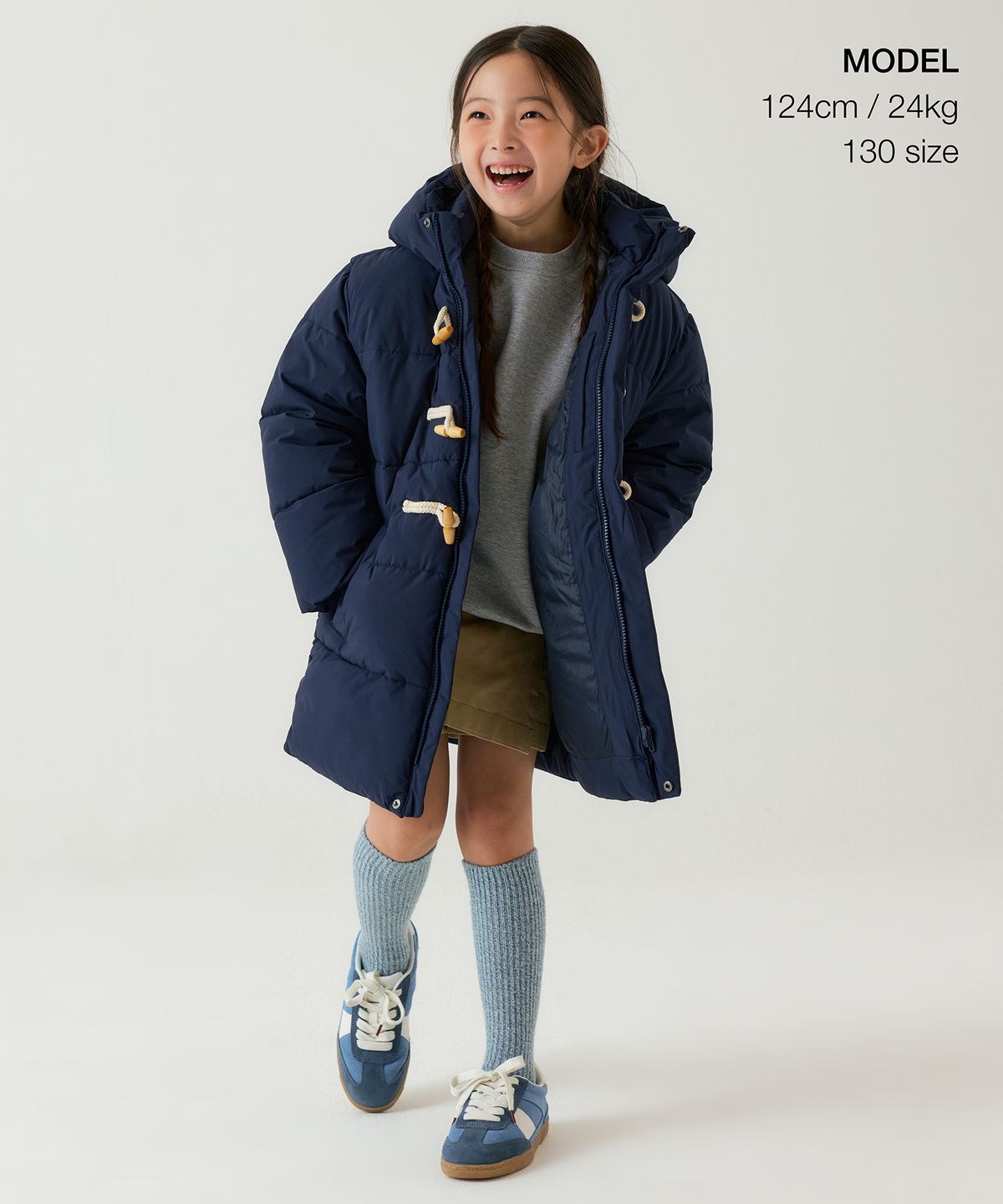 무신사 스탠다드 키즈(MUSINSA STANDARD KIDS) 후디드 더플 패딩 파카 [네이비]