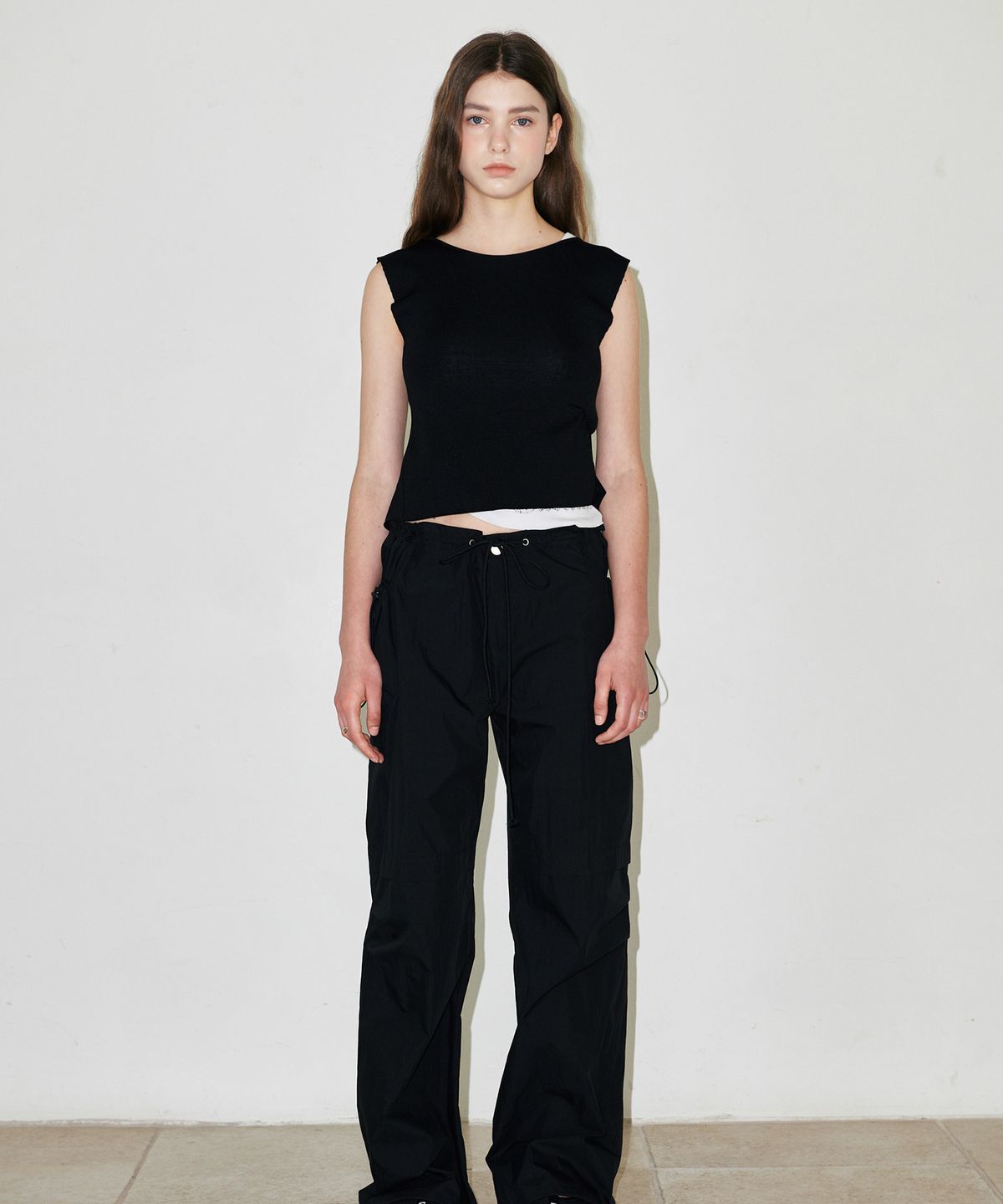 슬로우가먼츠(SLLOW GARMENTS) BACKLESS RIBBON POINT KNITWEAR - BLACK