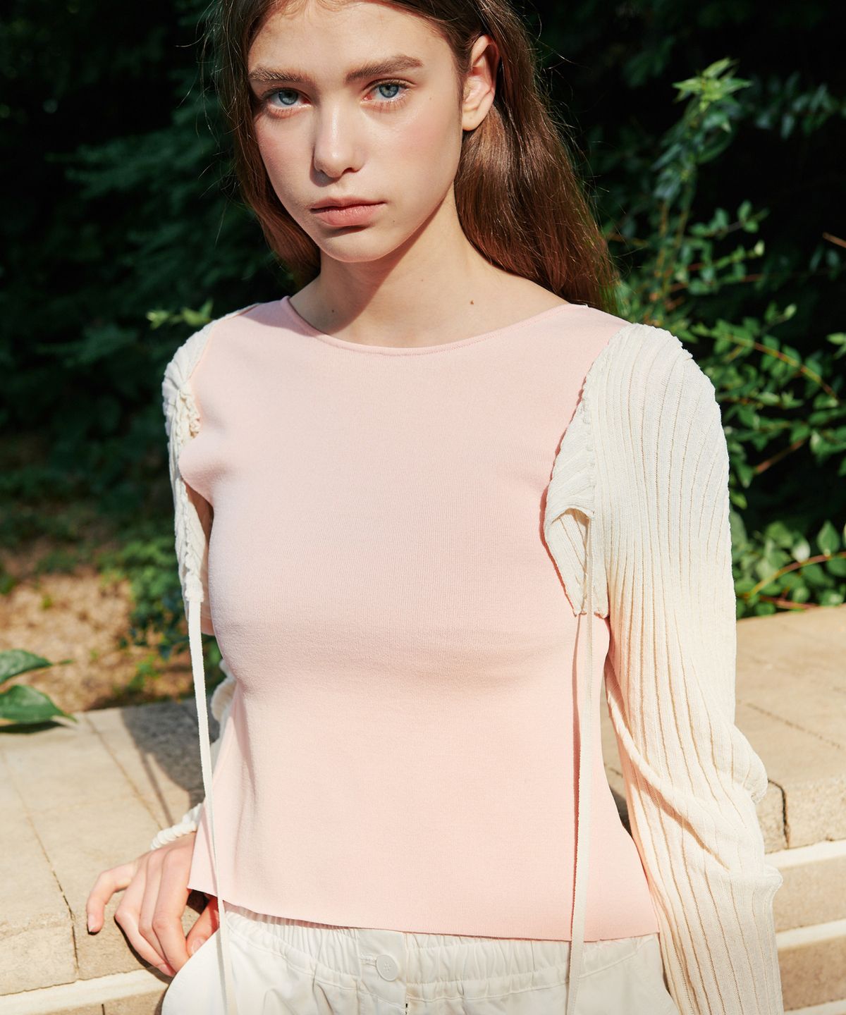 슬로우가먼츠(SLLOW GARMENTS) BACKLESS RIBBON POINT KNITWEAR - PINK