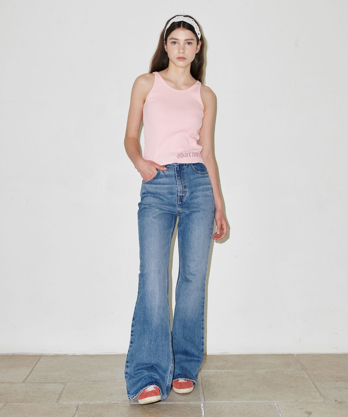 슬로우가먼츠(SLLOW GARMENTS) COLOR RHINESTONE TANK TOP - PINK