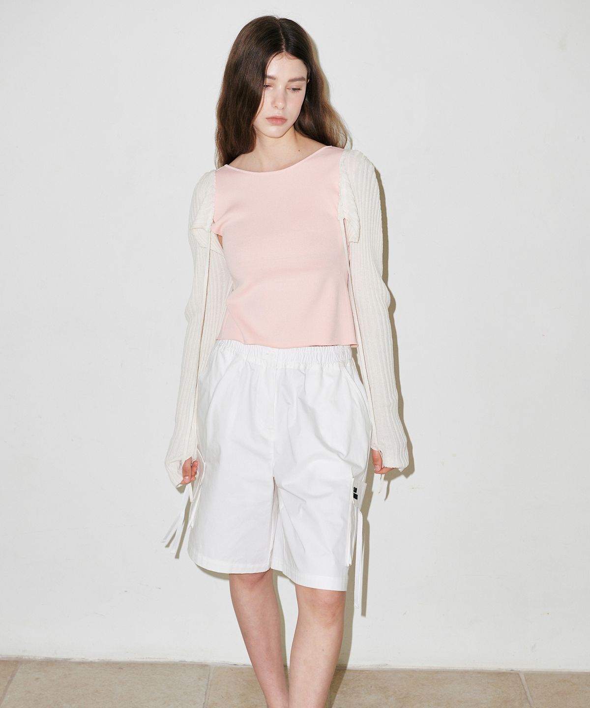 슬로우가먼츠(SLLOW GARMENTS) RIBBON CARGO SHORTS - WHITE