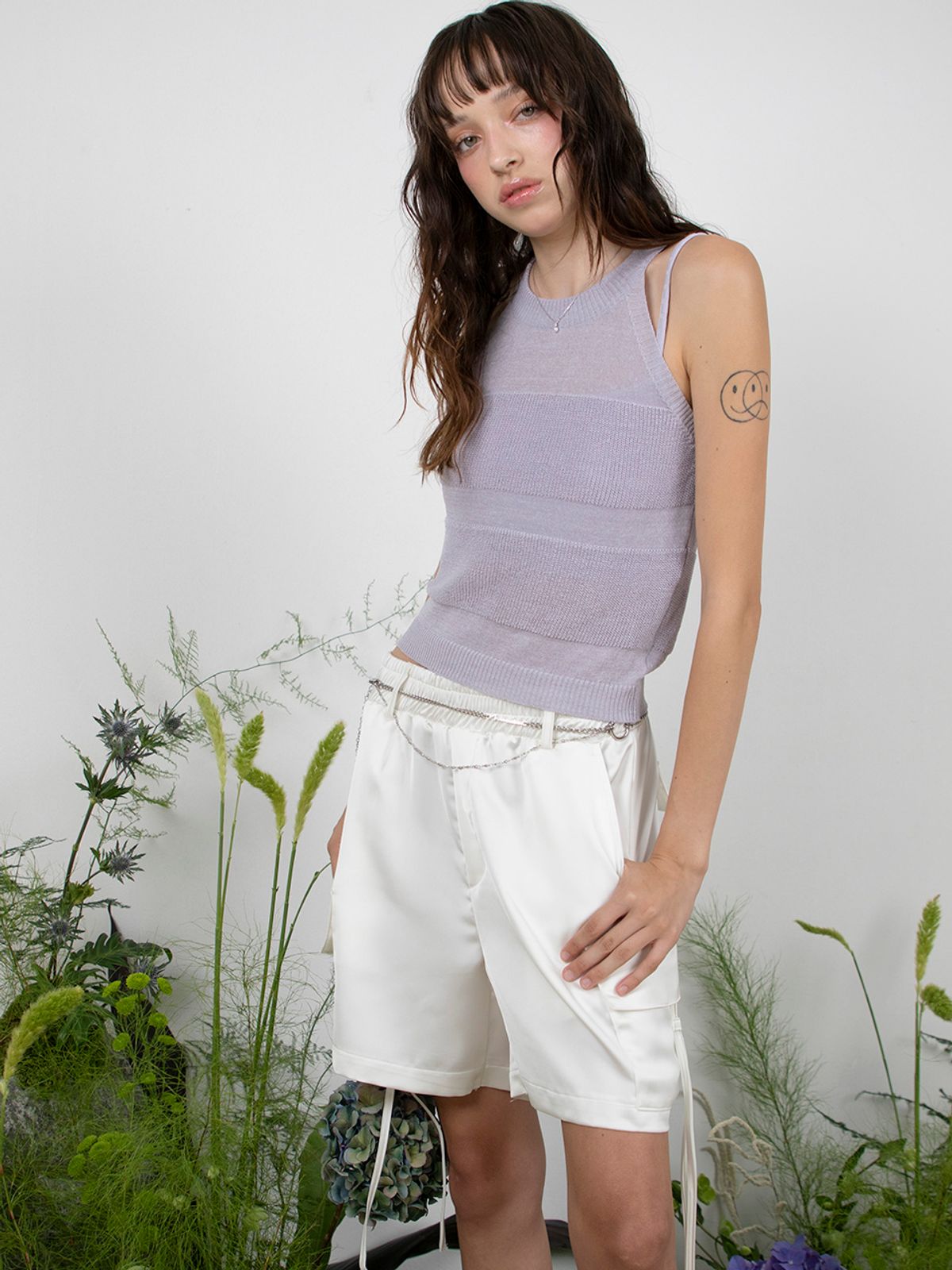 민더리(MEENDERI) LINEN HALTER KNIT TOP - PURPLE
