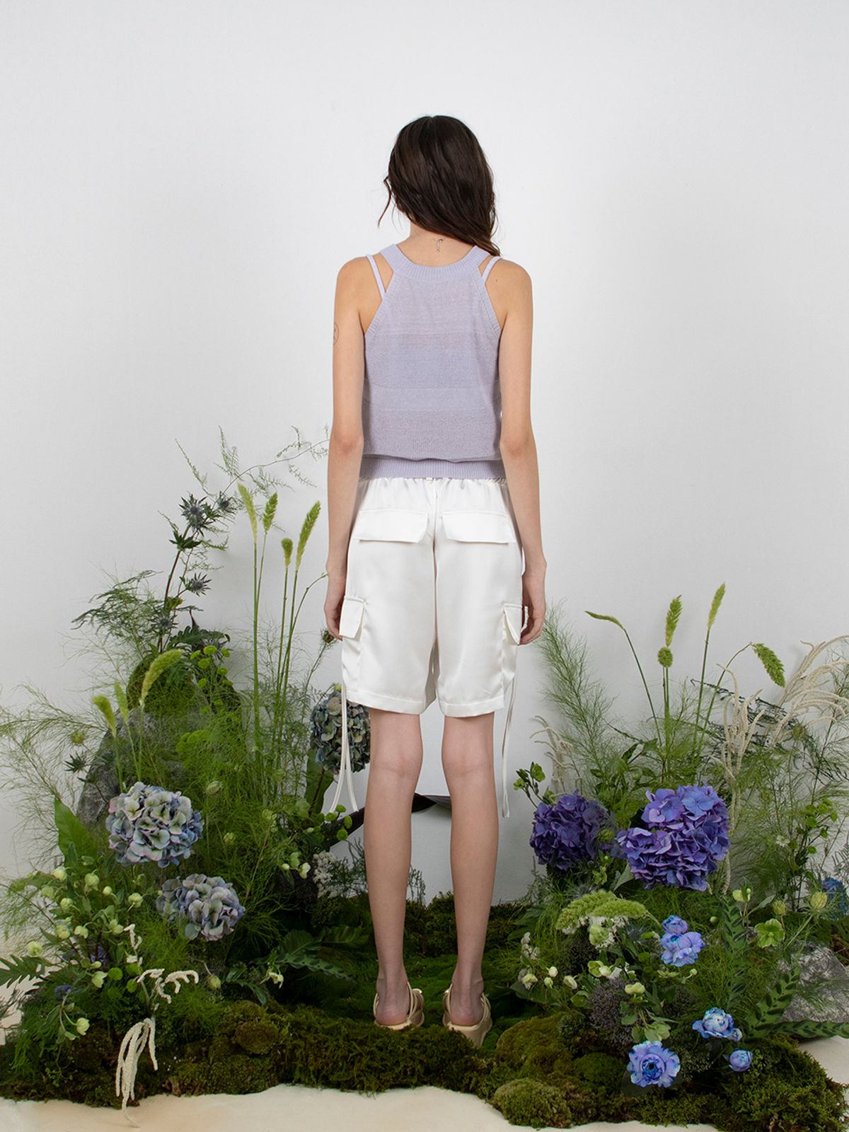 민더리(MEENDERI) LINEN HALTER KNIT TOP - PURPLE