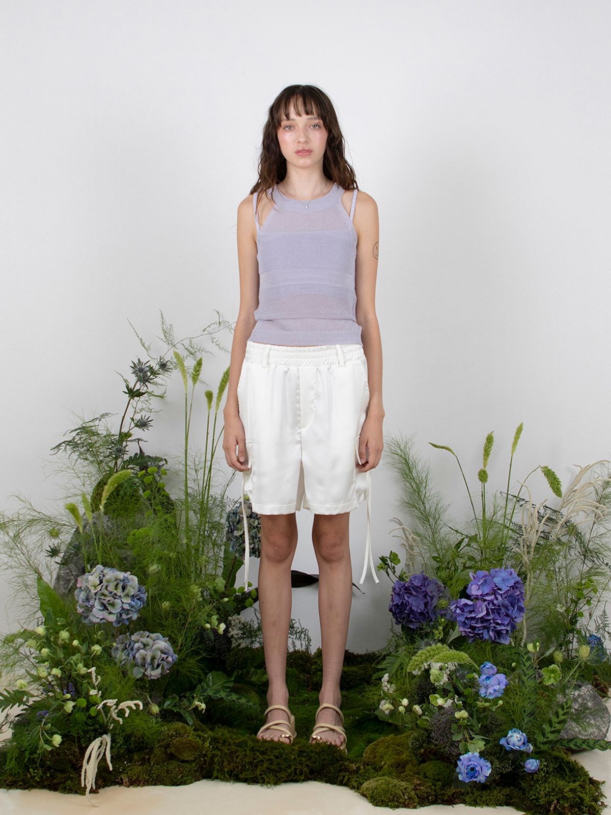 민더리(MEENDERI) LINEN HALTER KNIT TOP - PURPLE