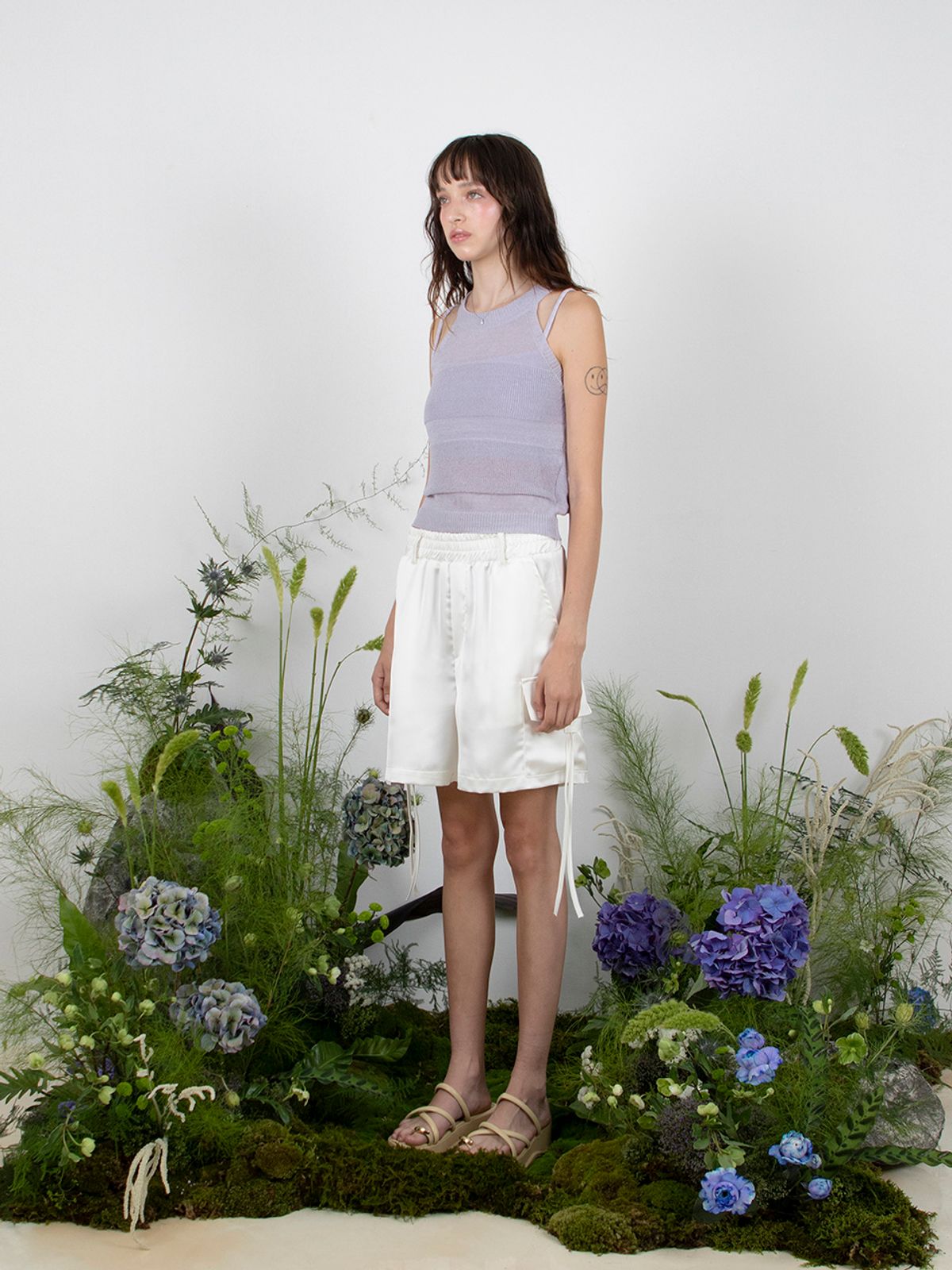 민더리(MEENDERI) LINEN HALTER KNIT TOP - PURPLE