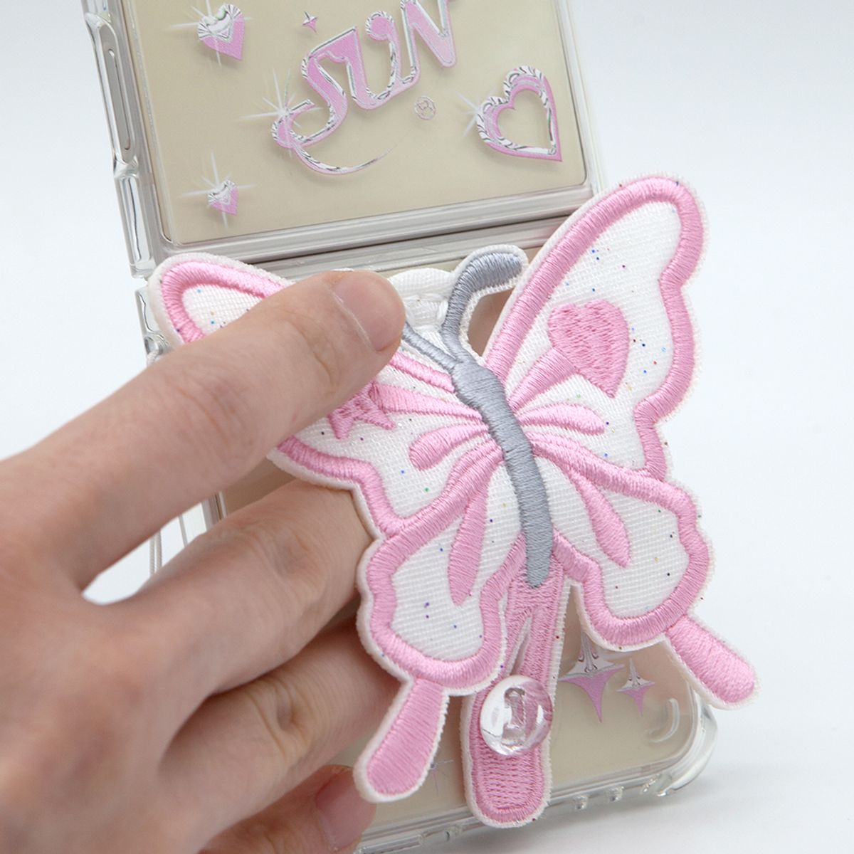 세컨드유니크네임(SECOND UNIQUE NAME) SUN CASE CLEAR  PATCH BUTTERFLY PINK (Z FLIP)