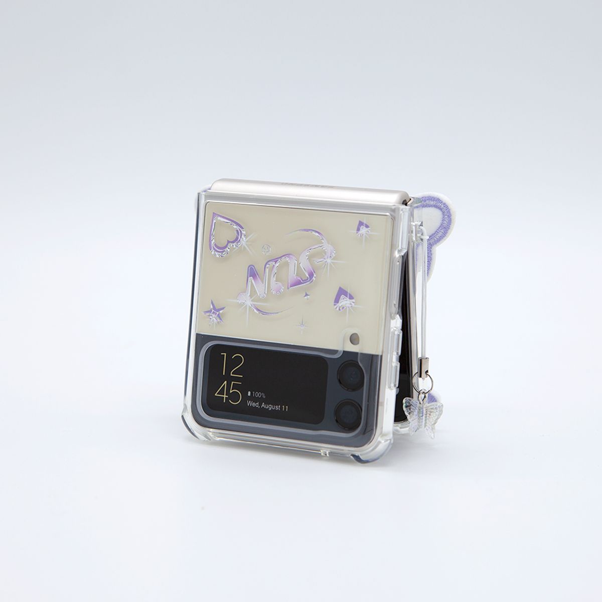 세컨드유니크네임(SECOND UNIQUE NAME) SUN CASE CLEAR  PATCH BUTTERFLY PURPLE (Z FLIP)
