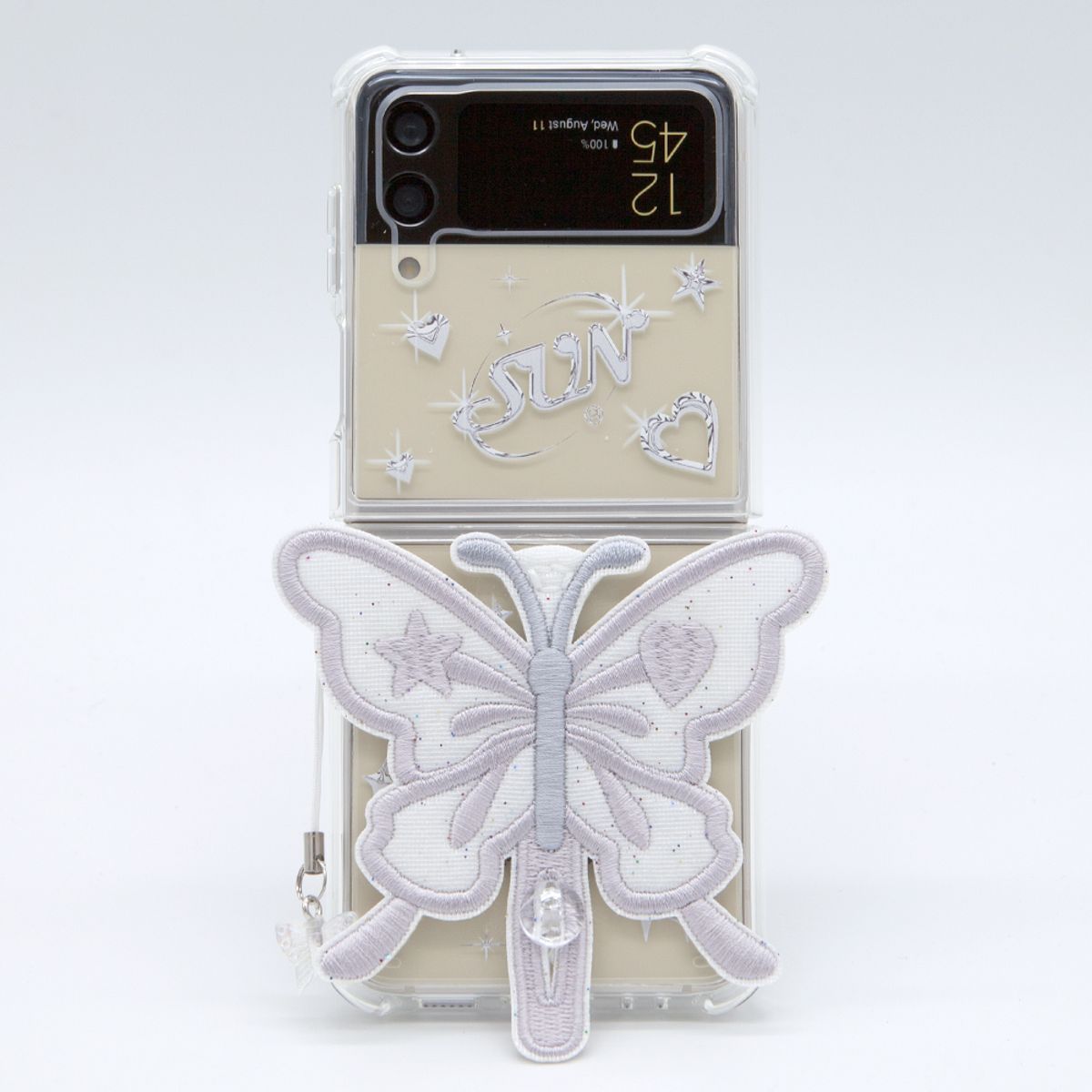 세컨드유니크네임(SECOND UNIQUE NAME) SUN CASE CLEAR  PATCH BUTTERFLY SILVER (Z FLIP)