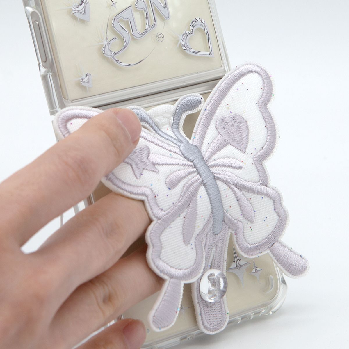 세컨드유니크네임(SECOND UNIQUE NAME) SUN CASE CLEAR  PATCH BUTTERFLY SILVER (Z FLIP)