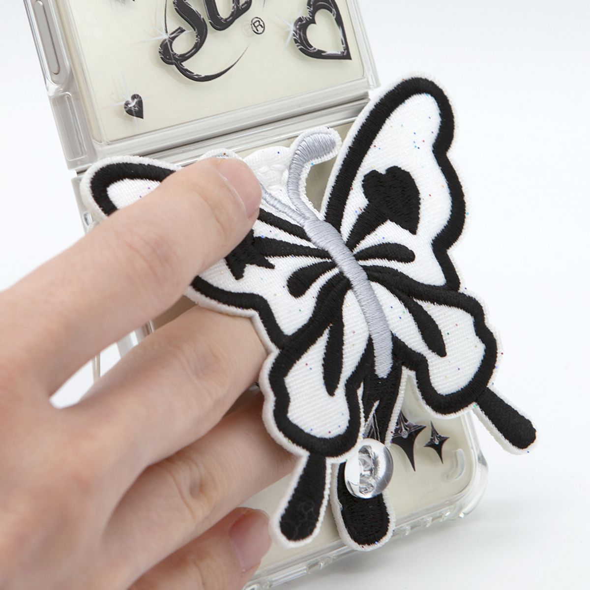 세컨드유니크네임(SECOND UNIQUE NAME) SUN CASE CLEAR PATCH BUTTERFLY BLACK (Z FLIP)
