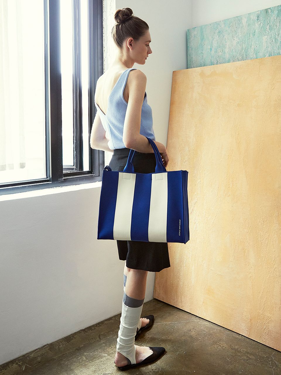 早期完売★JOSEPH&STACEY★LPK Lattice Knit Tote Bag L Stripe LPK Lattice Knit Tote Bag L Stripe Orange on Pink | JOSEPH
