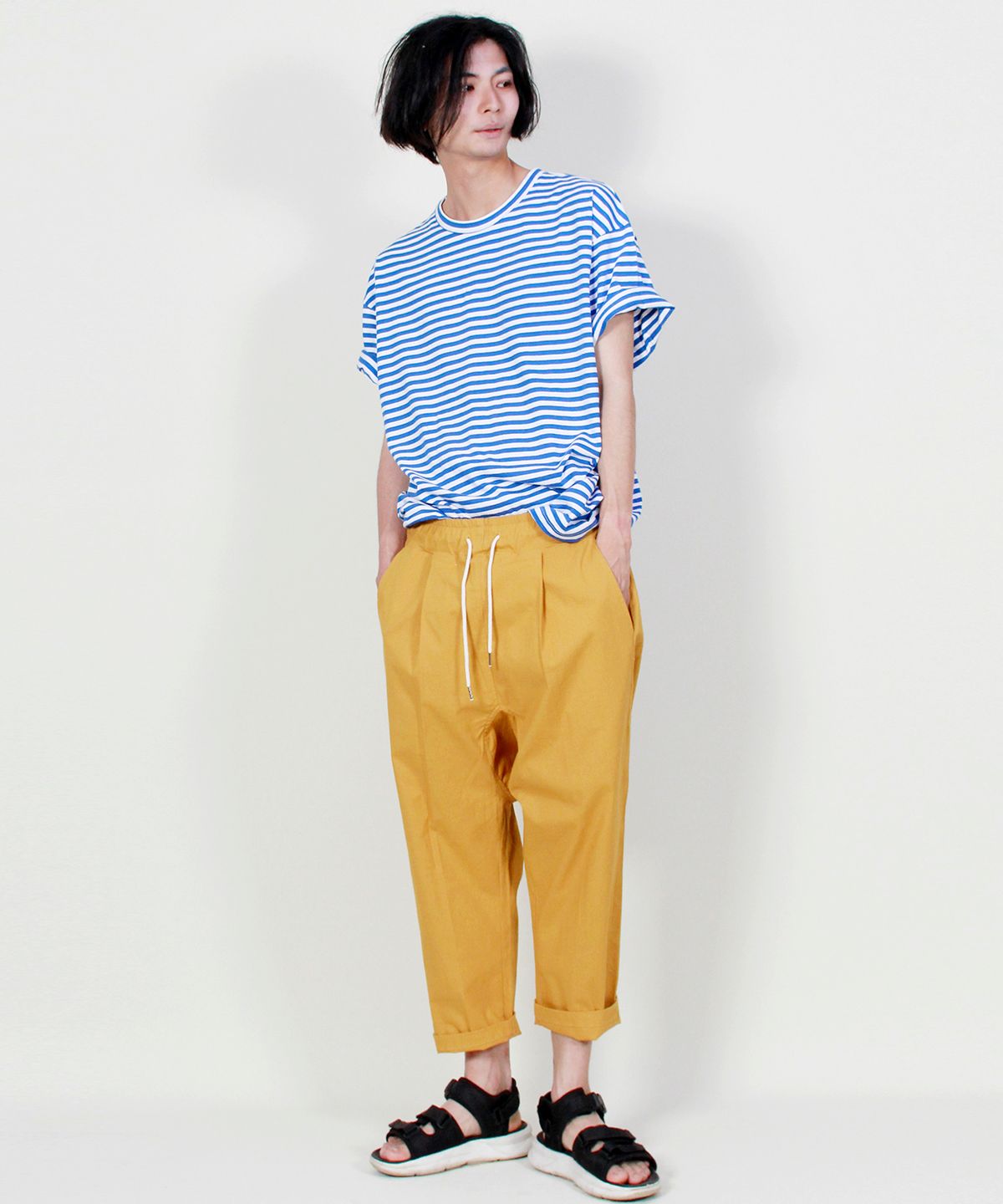 드마크(DEMARC) 린넨 무지 리얼 배기핏 팬츠 머스타드
