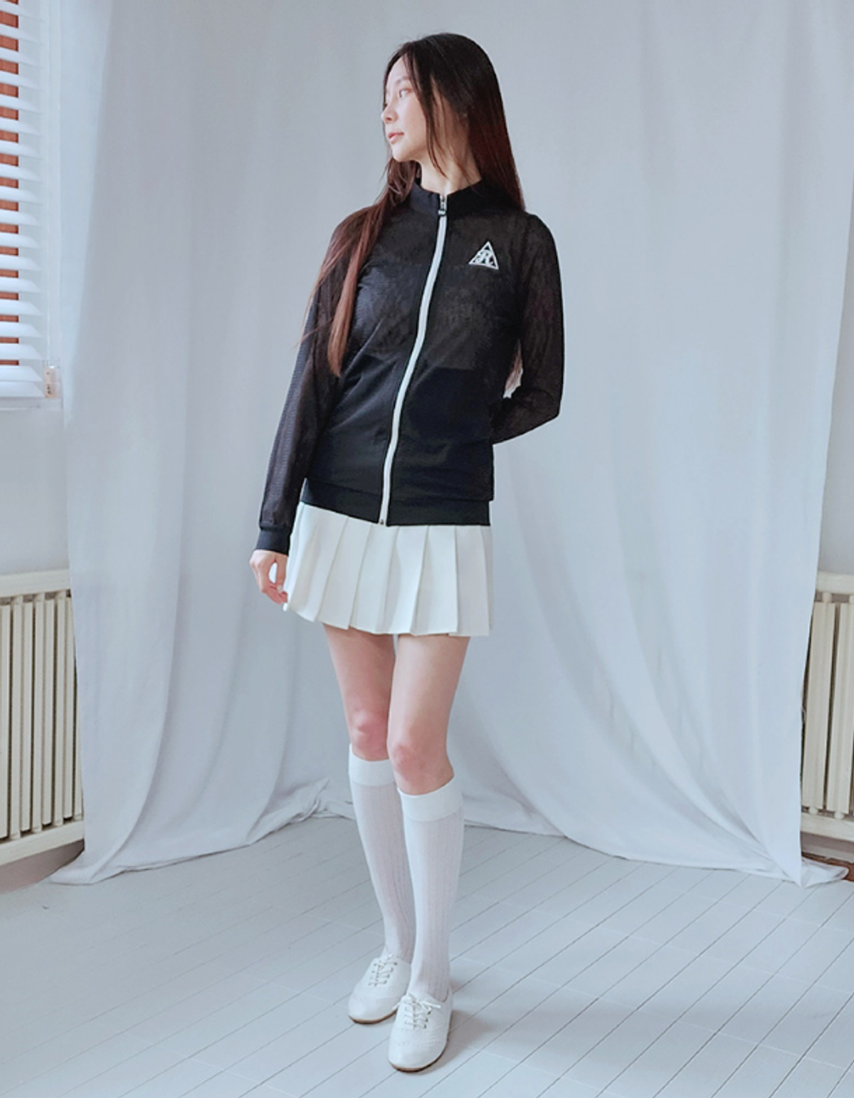 엠에프에스 골프웨어(MFS GOLFWEAR) 여성 브이쿨 메쉬 경량 써머 시스루 점퍼_블랙