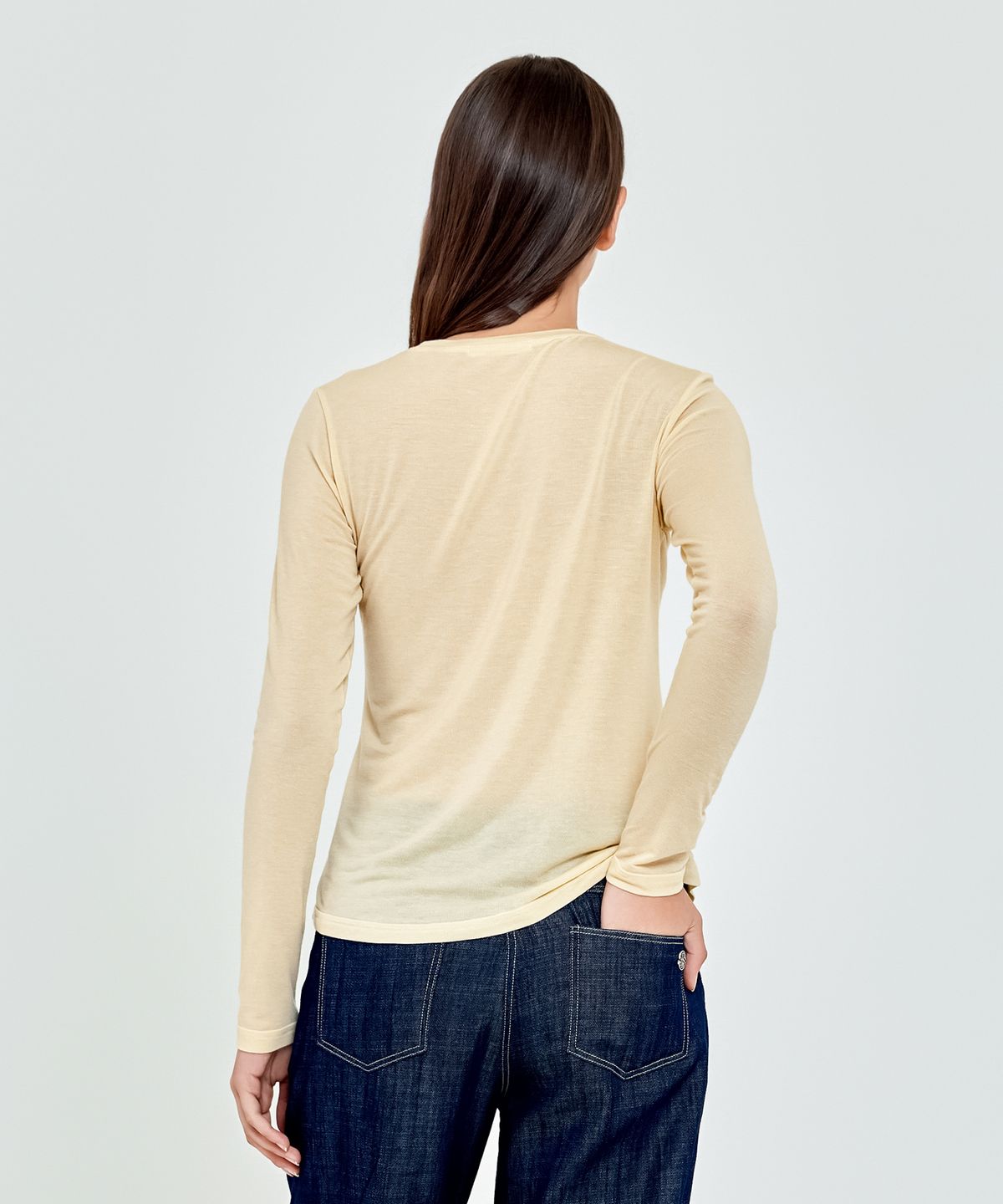 드파시온(DEPASION) 시스루 라운드 긴팔 티셔츠 (옐로우)