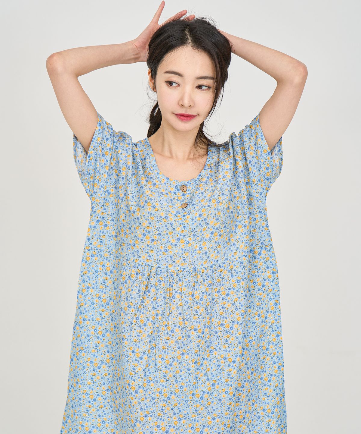 에이원(AONE) 자연인견 플라워 반팔 잠옷 원피스
