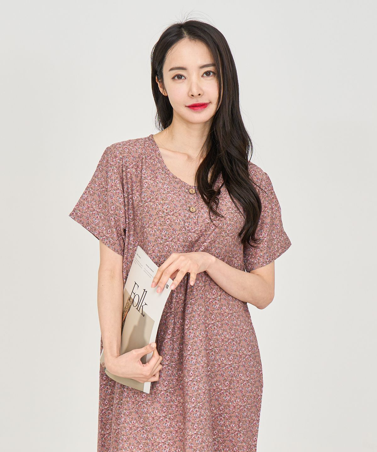 에이원(AONE) 자연인견 플라워 반팔 잠옷 원피스