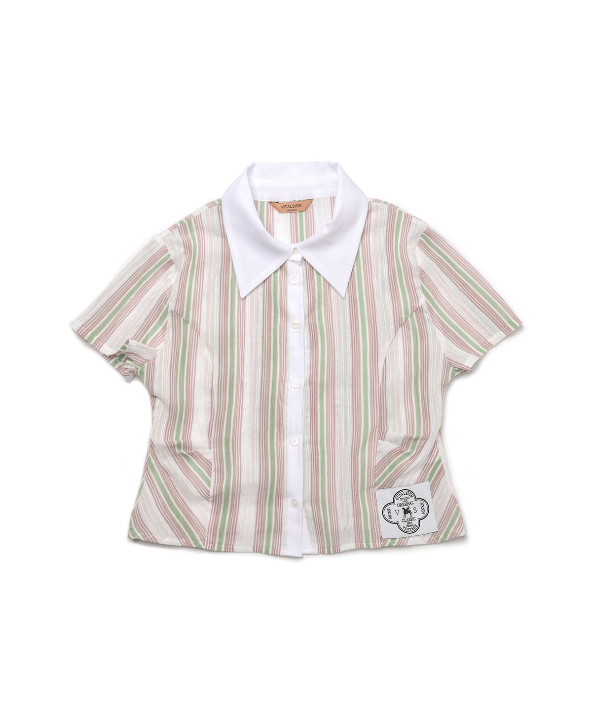 바이탈싸인(VITALSIGN) [LINE] Two Button Stripe Blouse (Stripe)