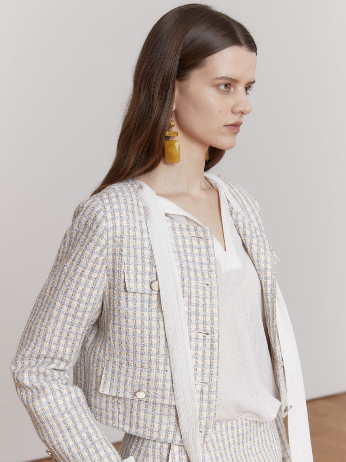뮤제(MUSEE) SABRINA Crop Tweed Jacket -Blue Tweed