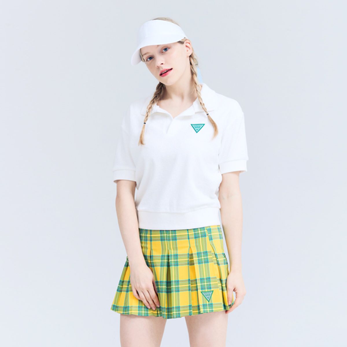 어베이브(AVAVE) 여성용 체크 플리츠 스커트 옐로우