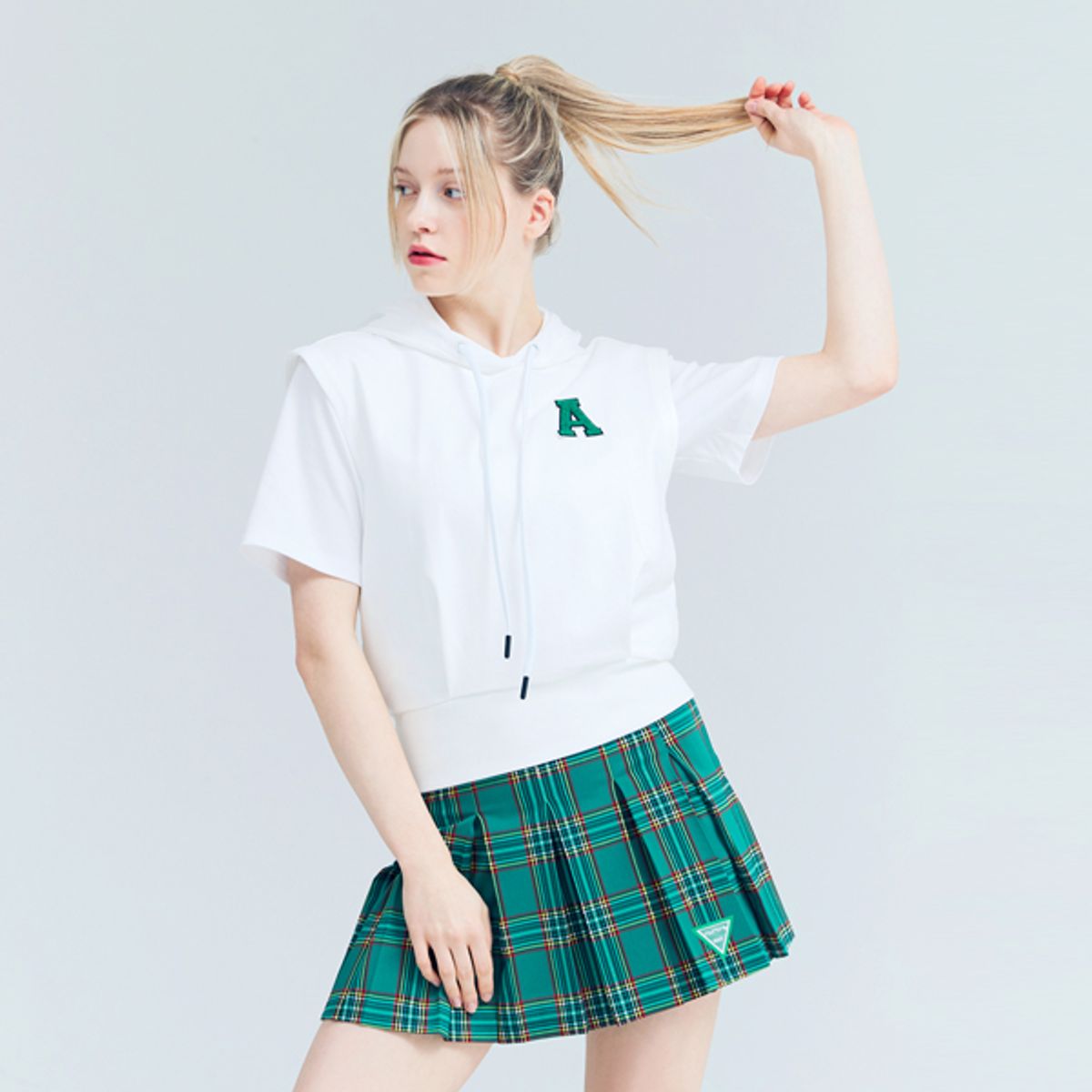 어베이브(AVAVE) 여성용 체크 플리츠 스커트 그린