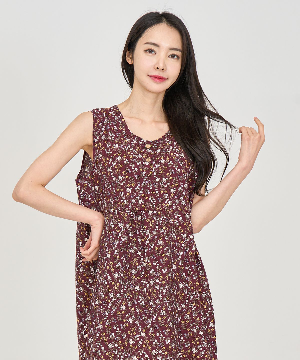 에이원(AONE) 자연인견 플라워 민소매 잠옷 원피스