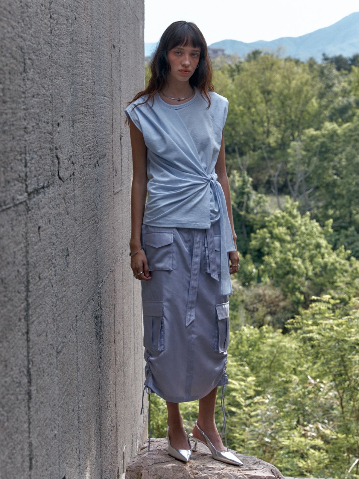 뮤제(MUSEE) DESSINE Draped Sleeveless Jersey Top-Lavender