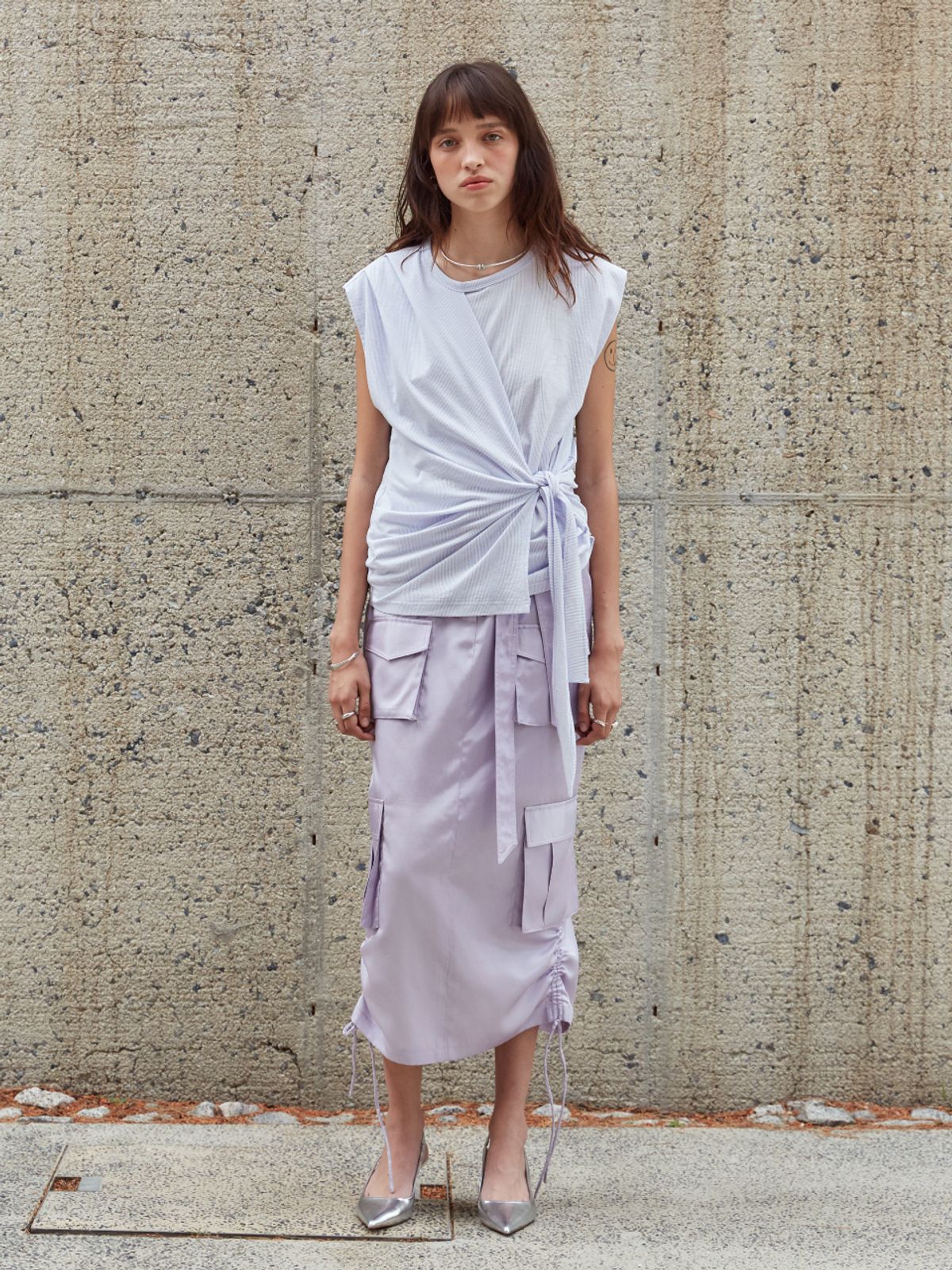 뮤제(MUSEE) DESSINE Draped Sleeveless Jersey Top-Lavender