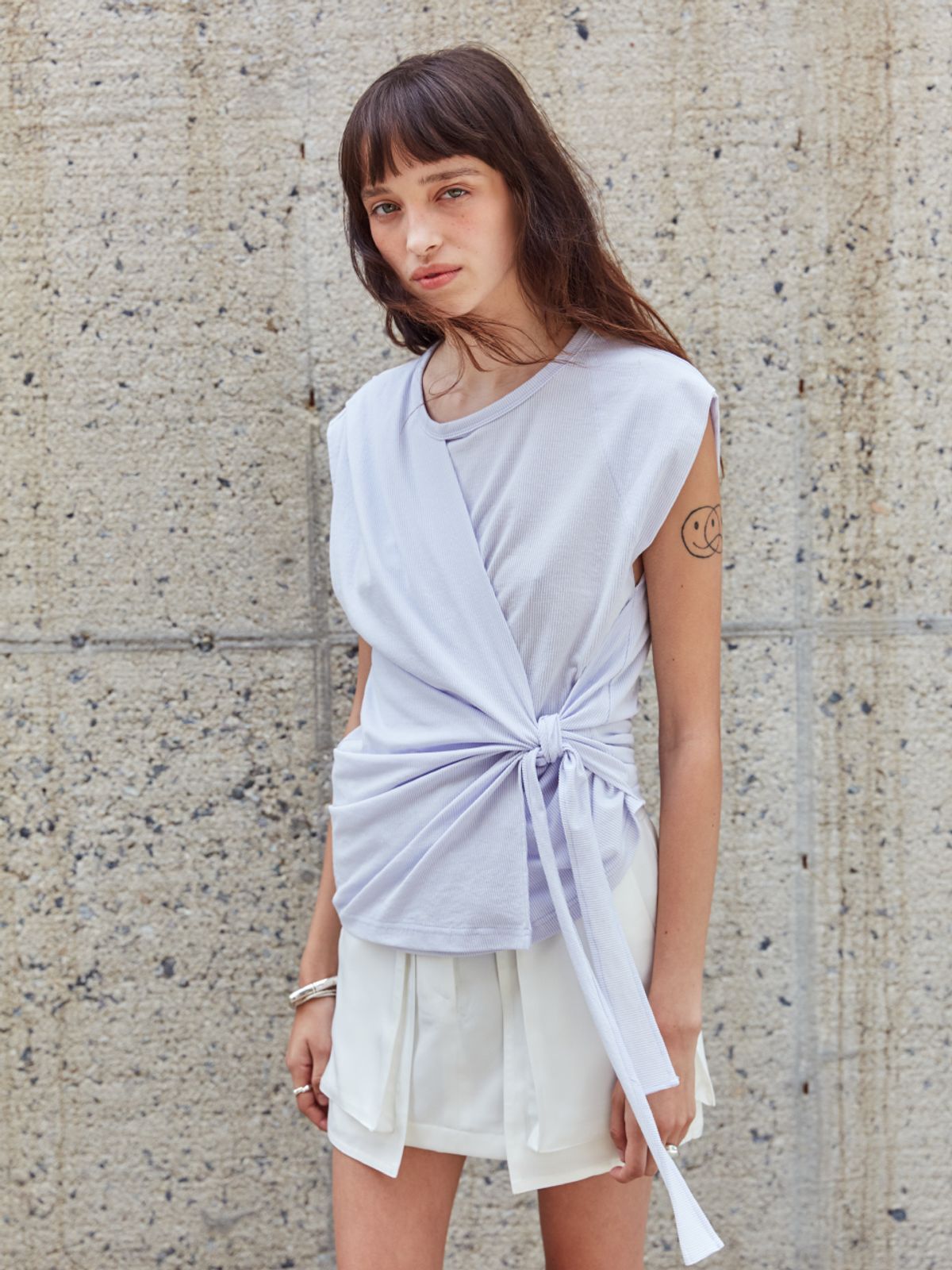 뮤제(MUSEE) DESSINE Draped Sleeveless Jersey Top-Lavender