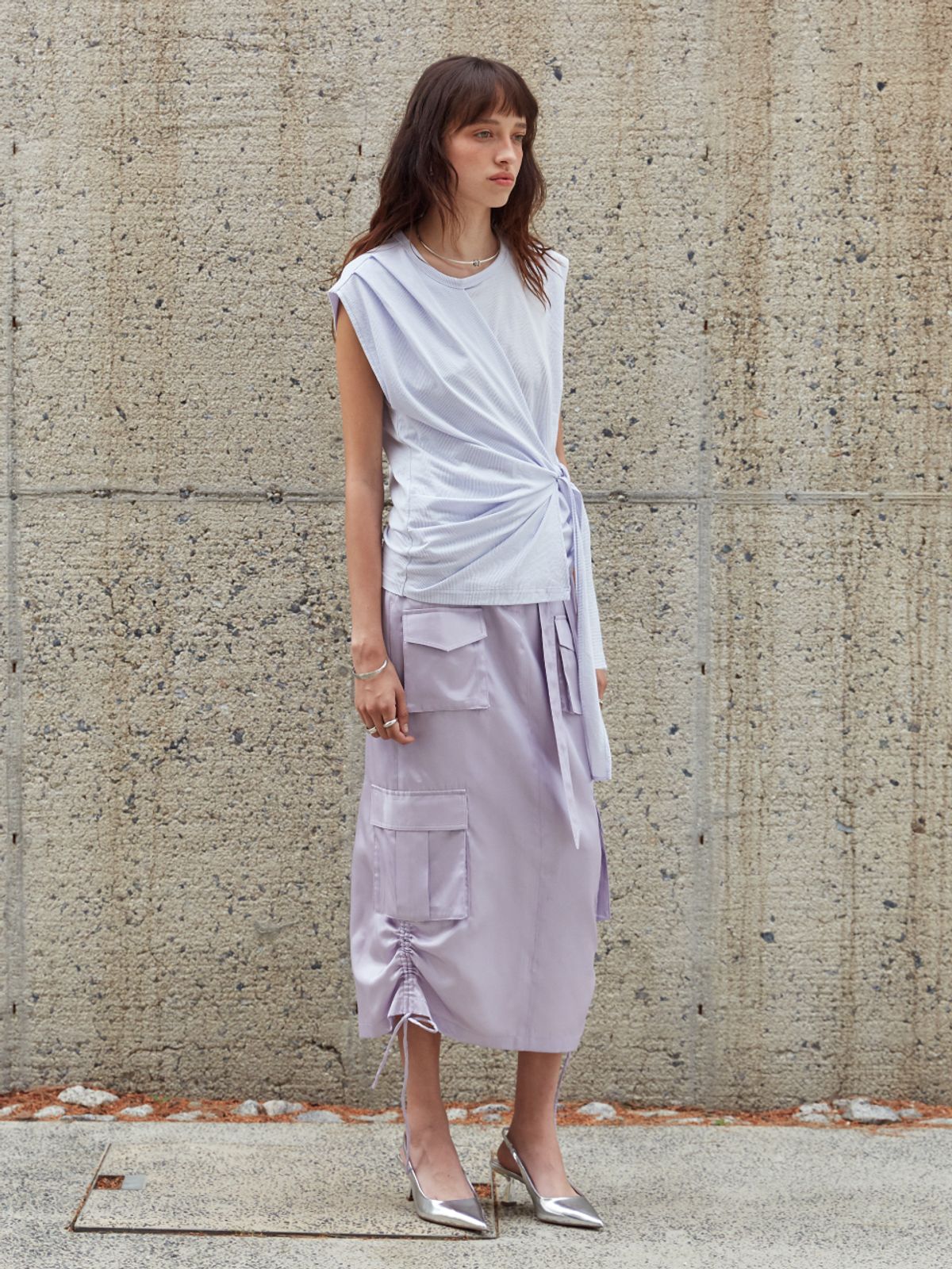 뮤제(MUSEE) DESSINE Draped Sleeveless Jersey Top-Lavender