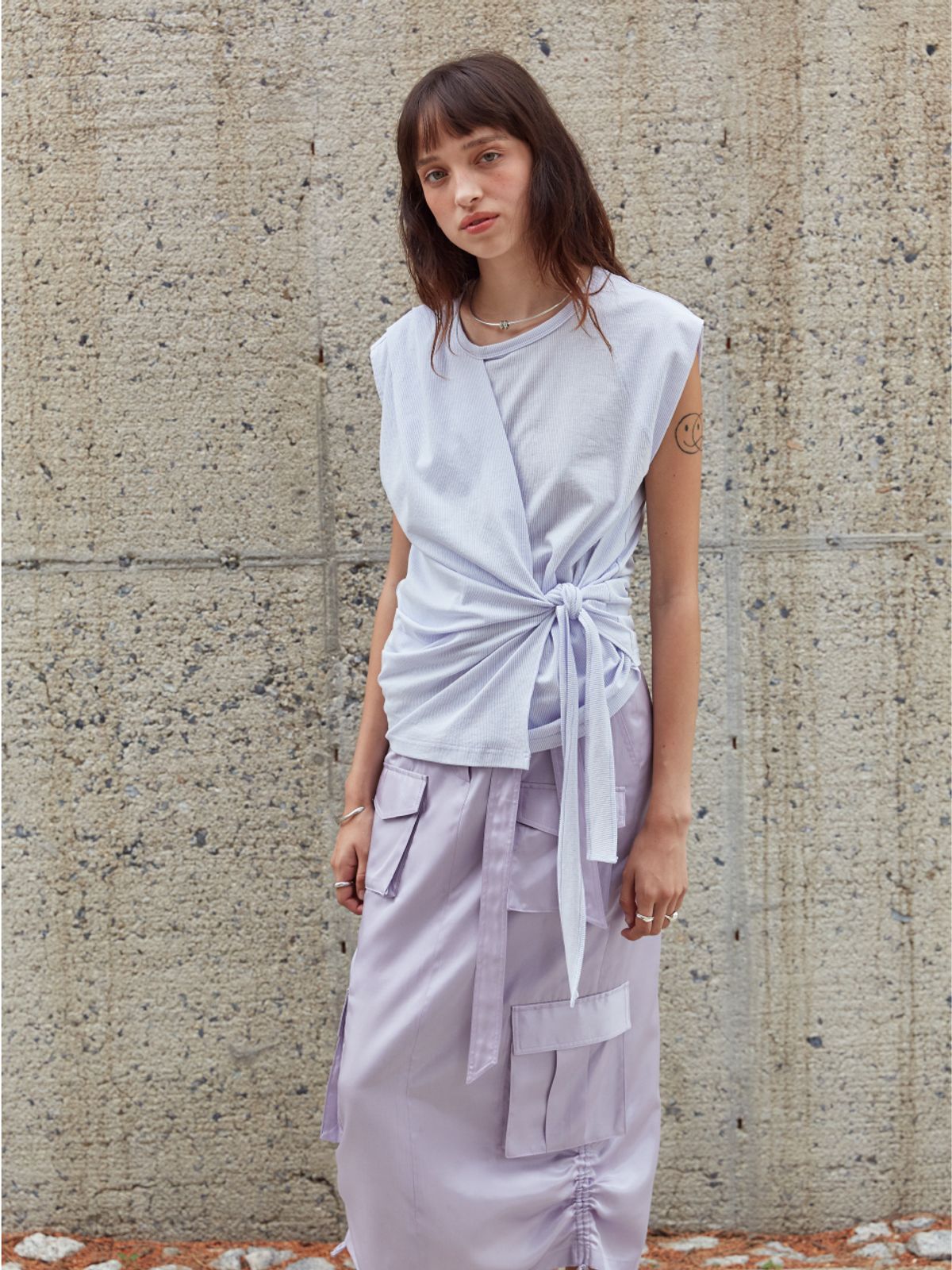 뮤제(MUSEE) DESSINE Draped Sleeveless Jersey Top-Lavender
