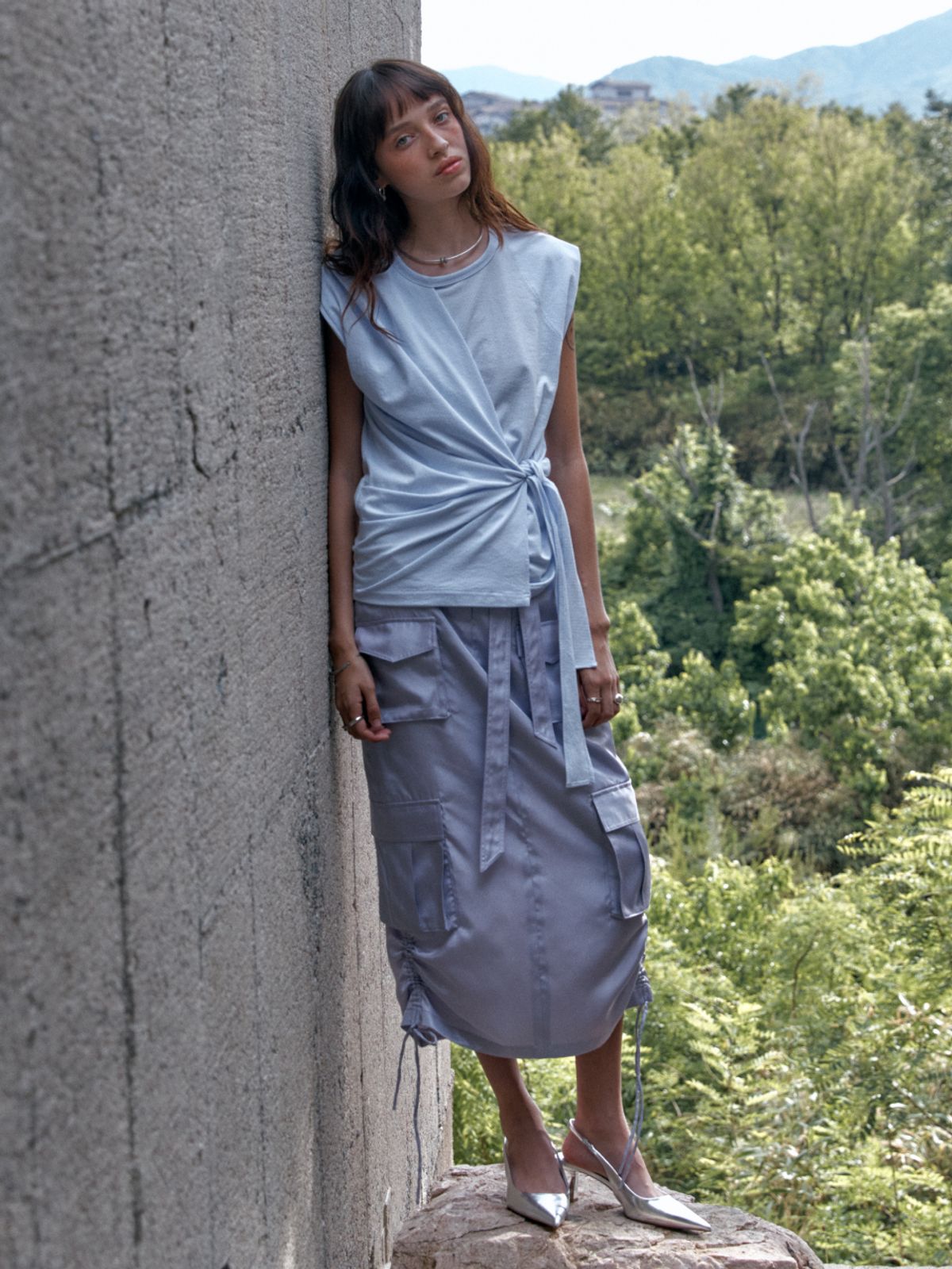 뮤제(MUSEE) DESSINE Draped Sleeveless Jersey Top-Lavender