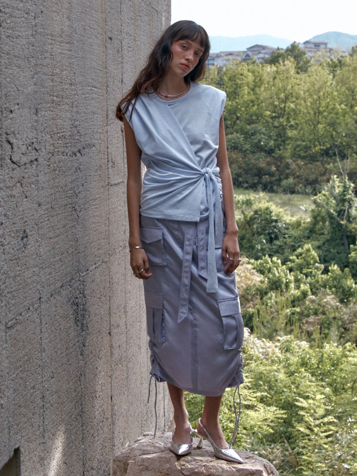 뮤제(MUSEE) DESSINE Draped Sleeveless Jersey Top-Lavender
