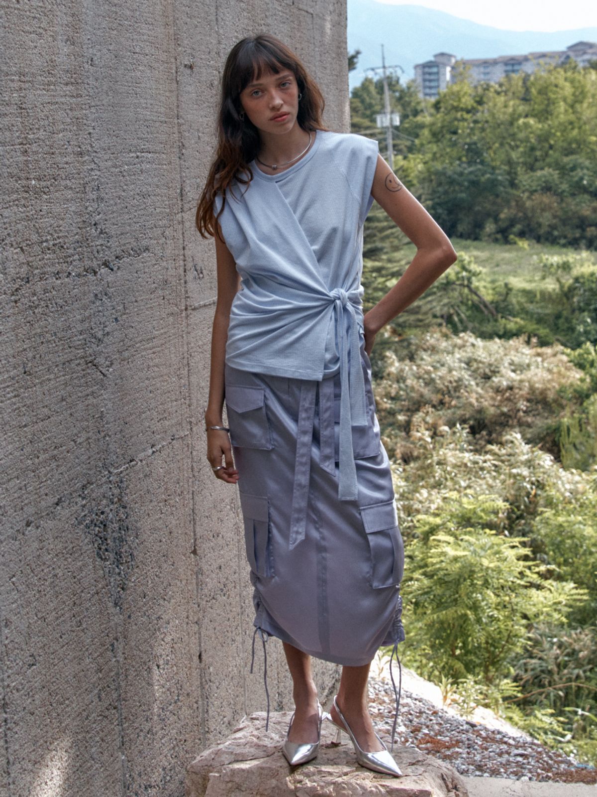뮤제(MUSEE) DESSINE Draped Sleeveless Jersey Top-Lavender
