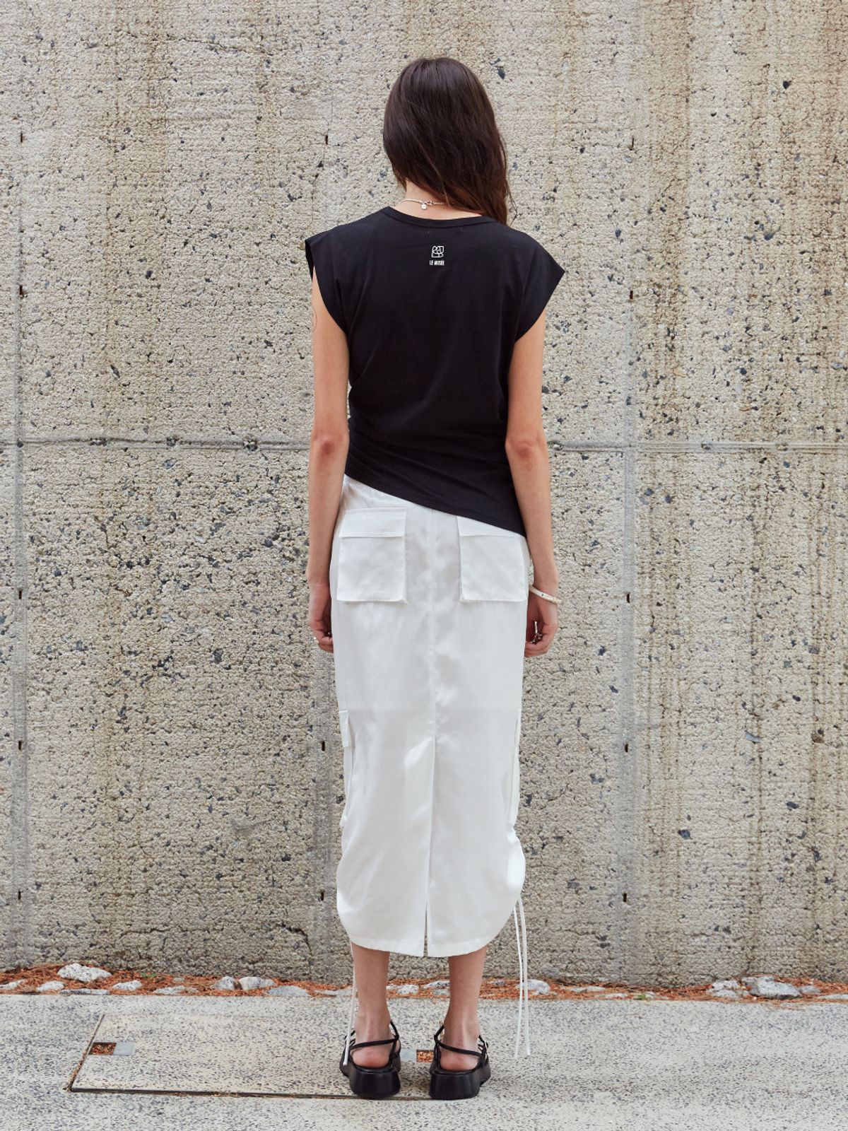 뮤제(MUSEE) DESSINE Draped Sleeveless Jersey Top-Black
