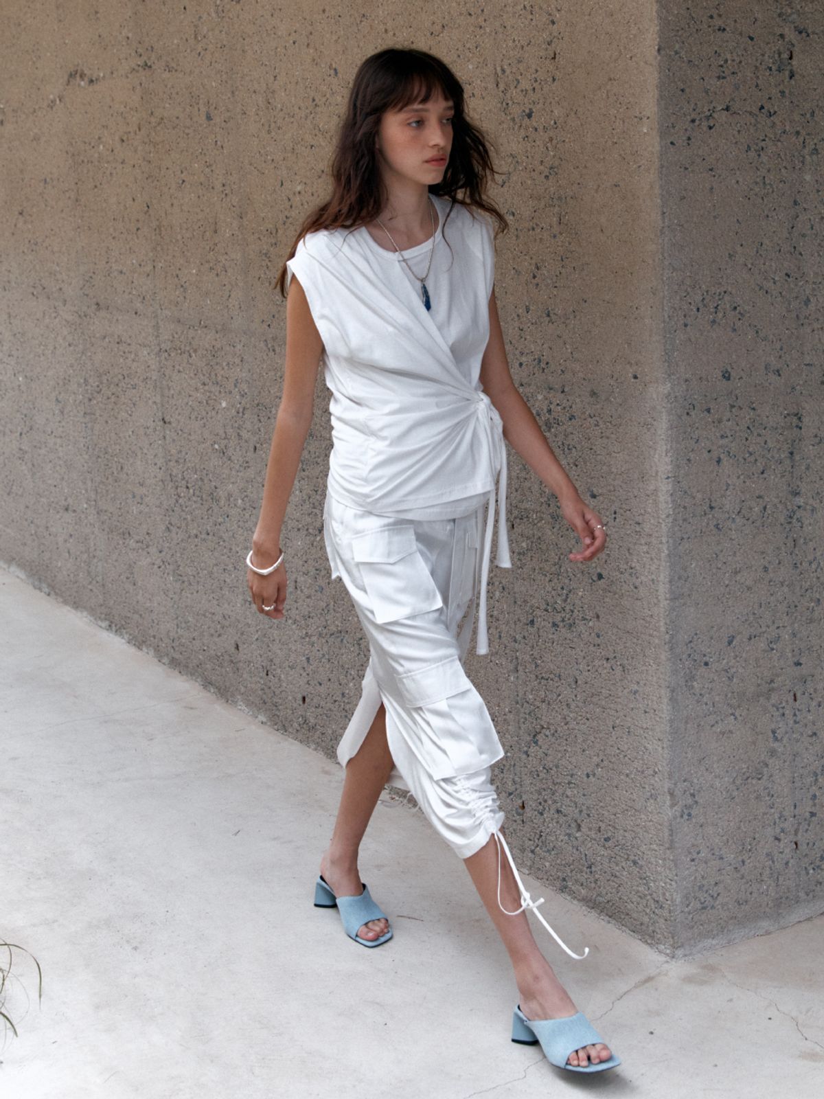 뮤제(MUSEE) DESSINE Draped Sleeveless Jersey Top-White
